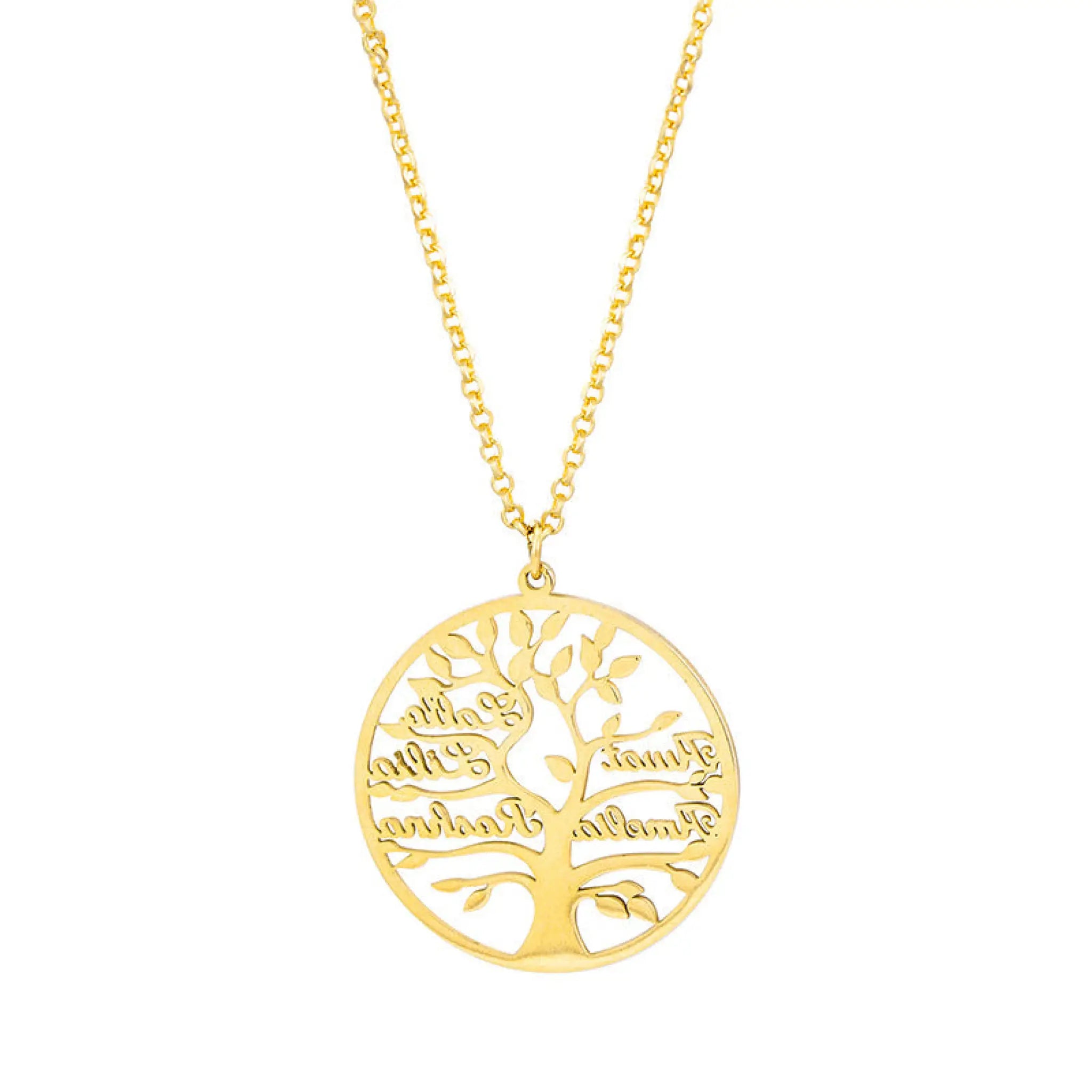 Personalized Tree Of Life Shape Titanium Name Necklace - Gold - 7