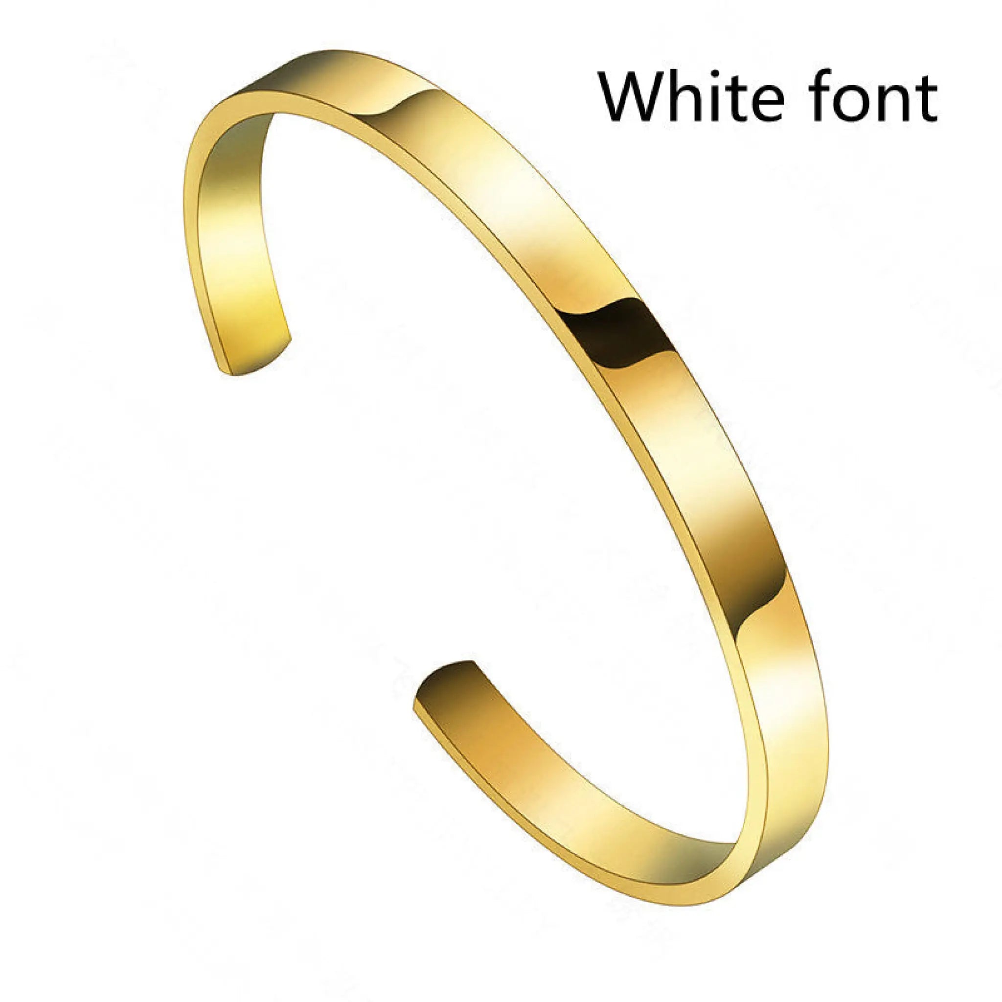 Personalized Versatile C-shaped 6mm Stainless Steel Smooth Bracelet For Women - Gold white font / Single sided