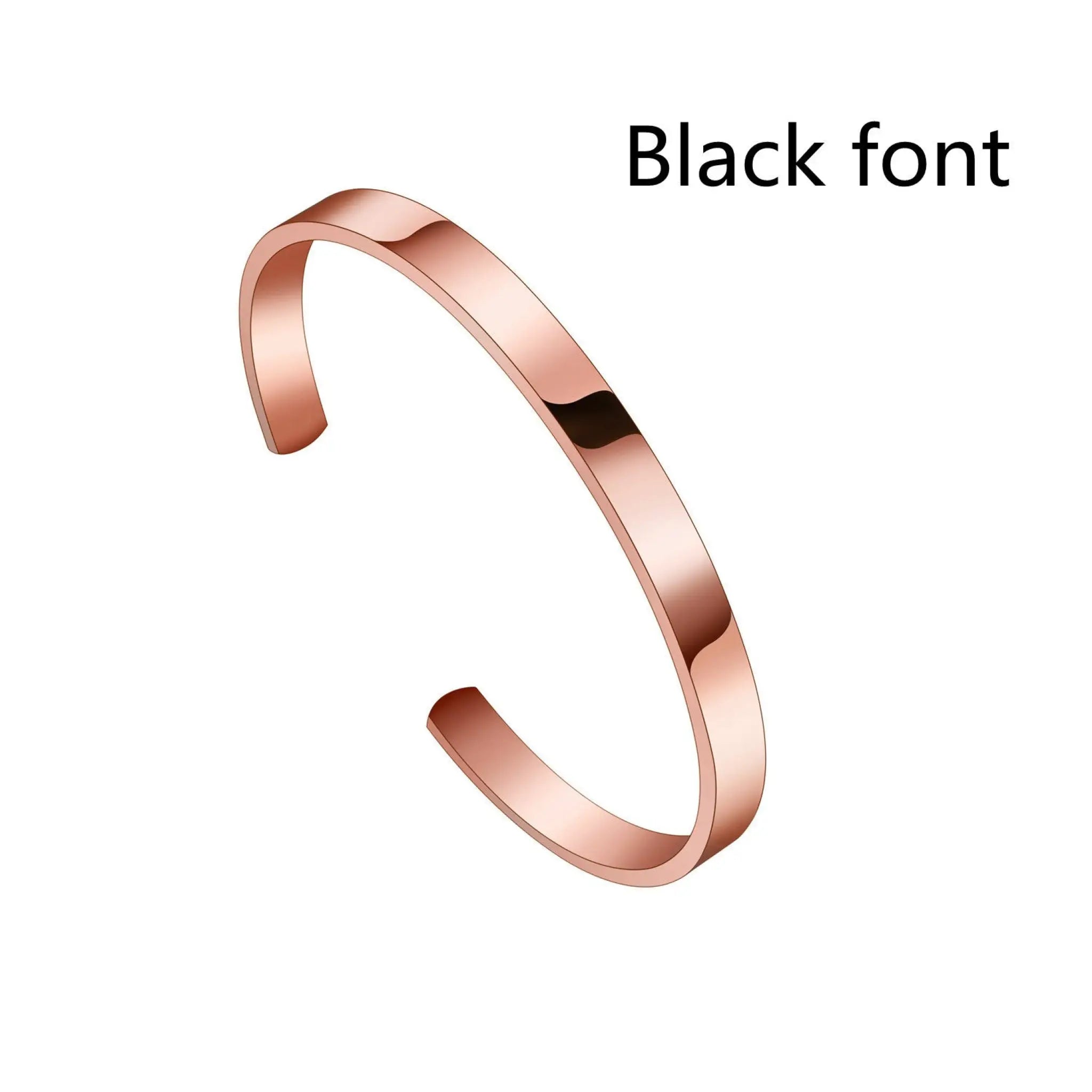 Personalized Versatile C-shaped 6mm Stainless Steel Smooth Bracelet For Women - Rose gold black font / Single sided