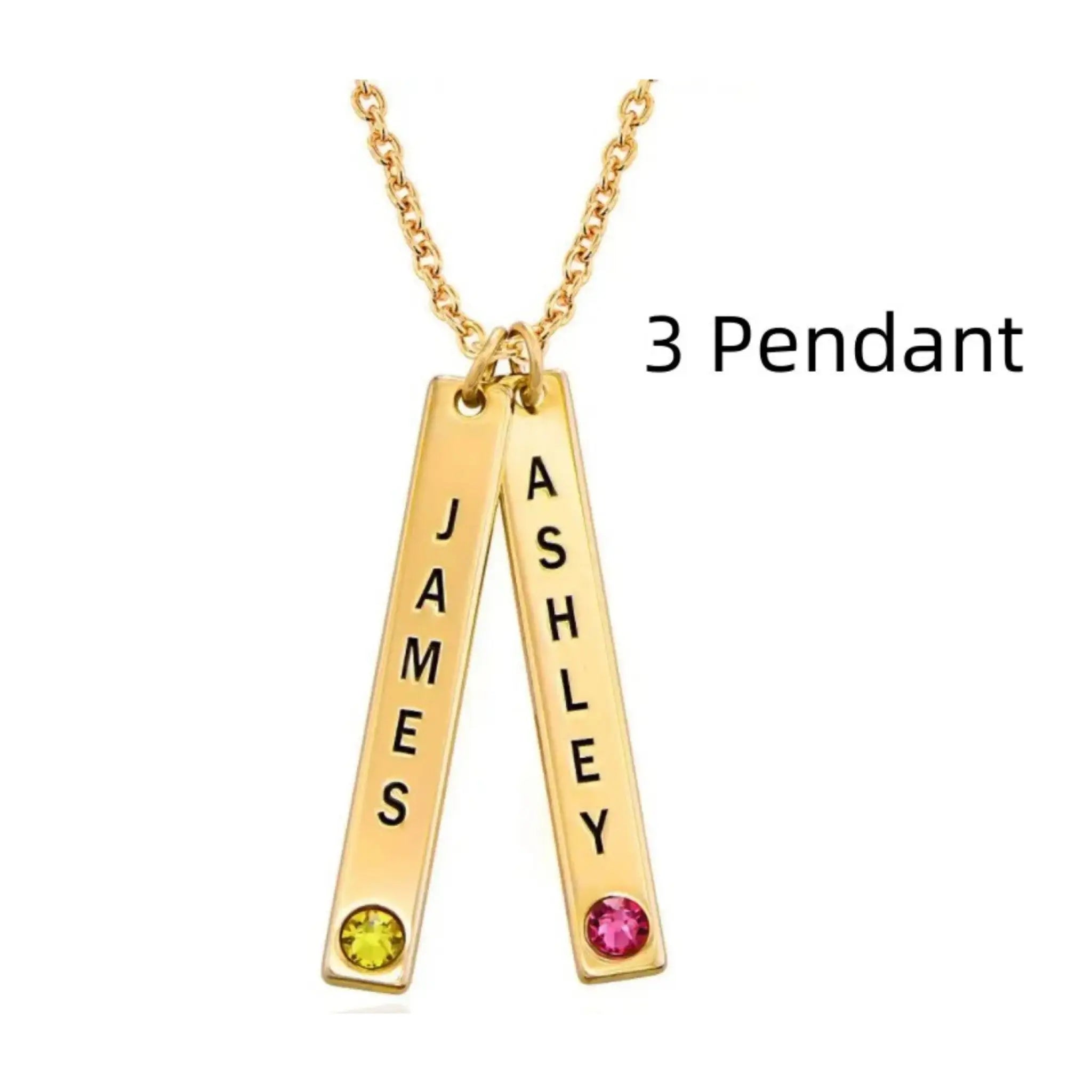 Personalized Vertical Necklace Mother’s Day Gift - Gold / 3 Pendant - 7