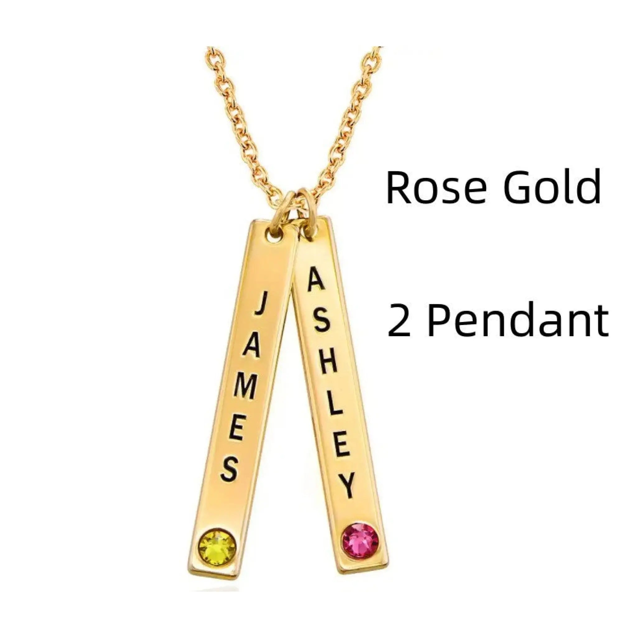 Personalized Vertical Necklace Mother’s Day Gift - Rose Gold / 2 Pendant - 7