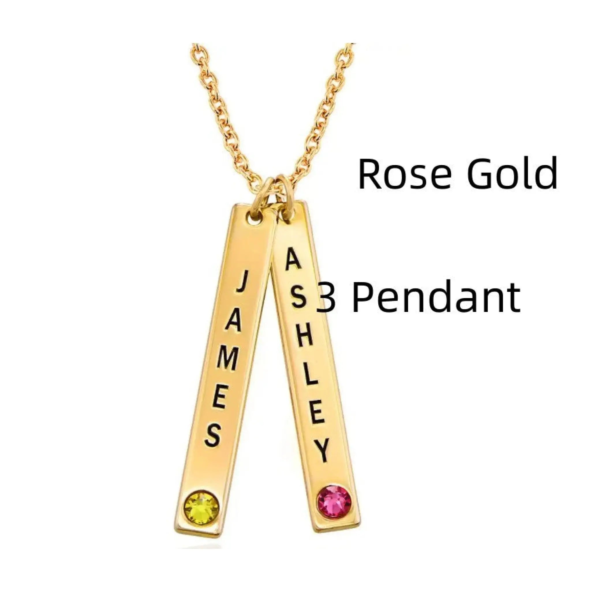Personalized Vertical Necklace Mother’s Day Gift - Rose Gold / 3 Pendant - 7