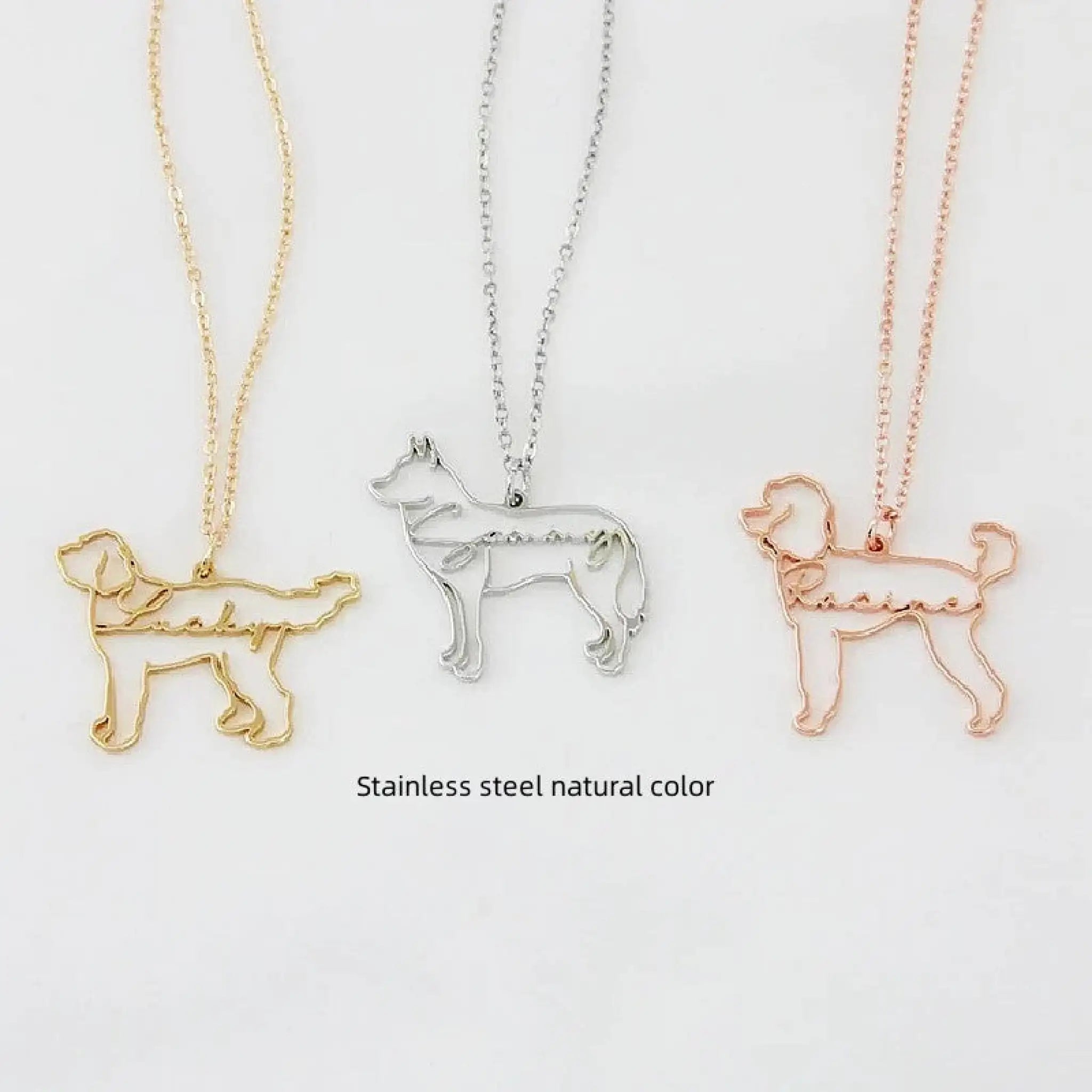 Pet Memorial Name Pendant – Engraved Necklace for Pet Lovers - Stainless steel natural color - Necklace