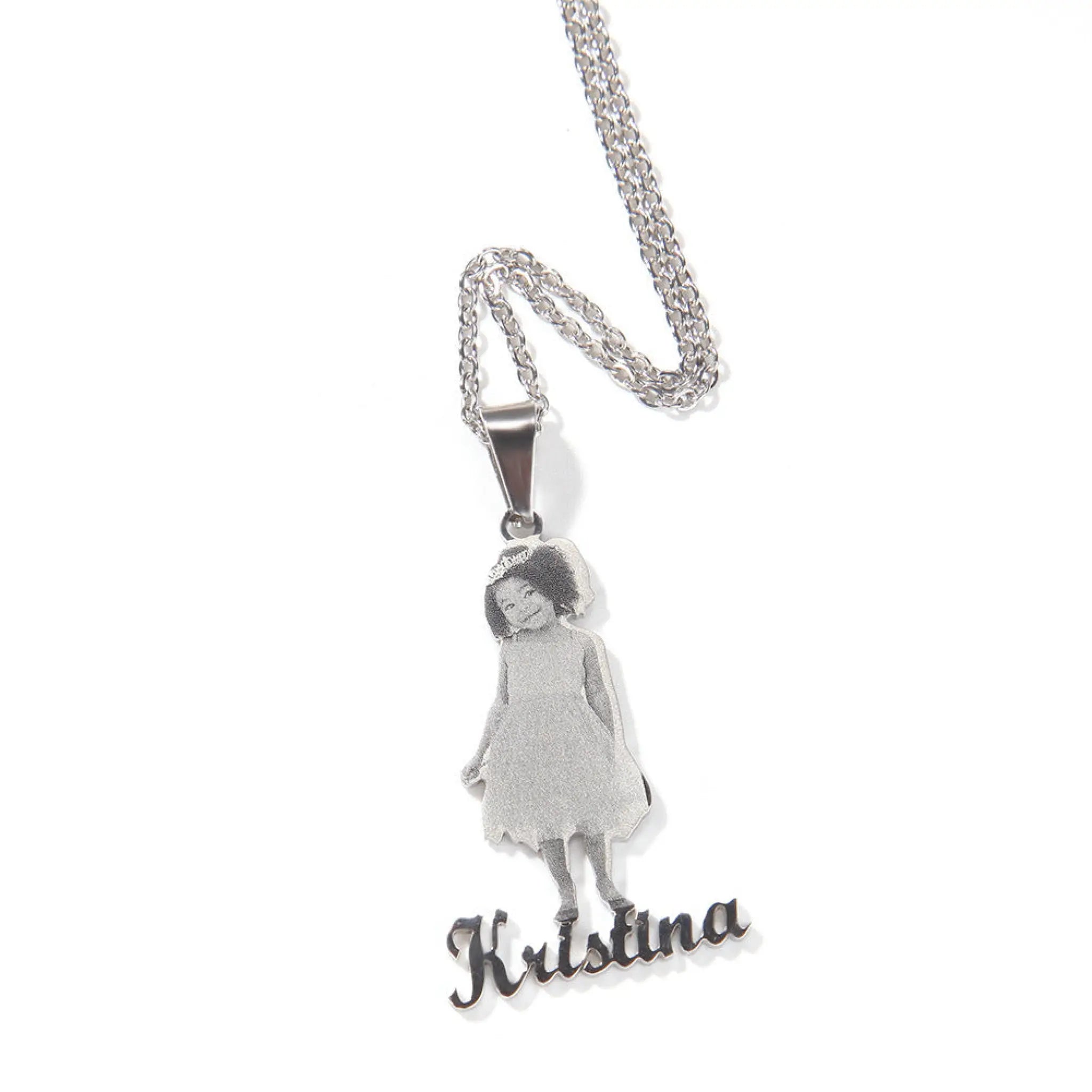 Photo Letter Stainless Steel Necklace Pendant - Silver - 7