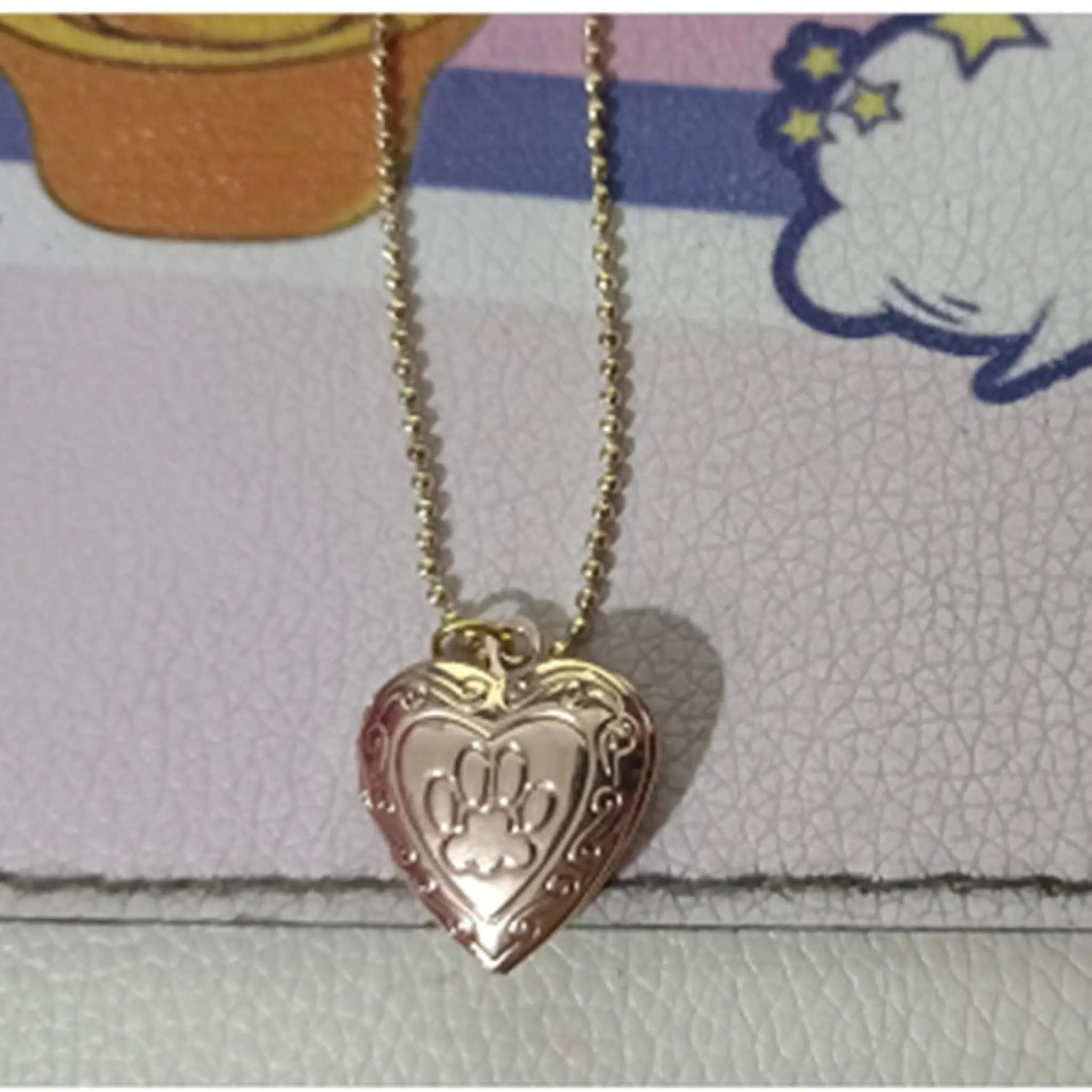 Photo Locket Dog Paw Pendant Necklace - Gold