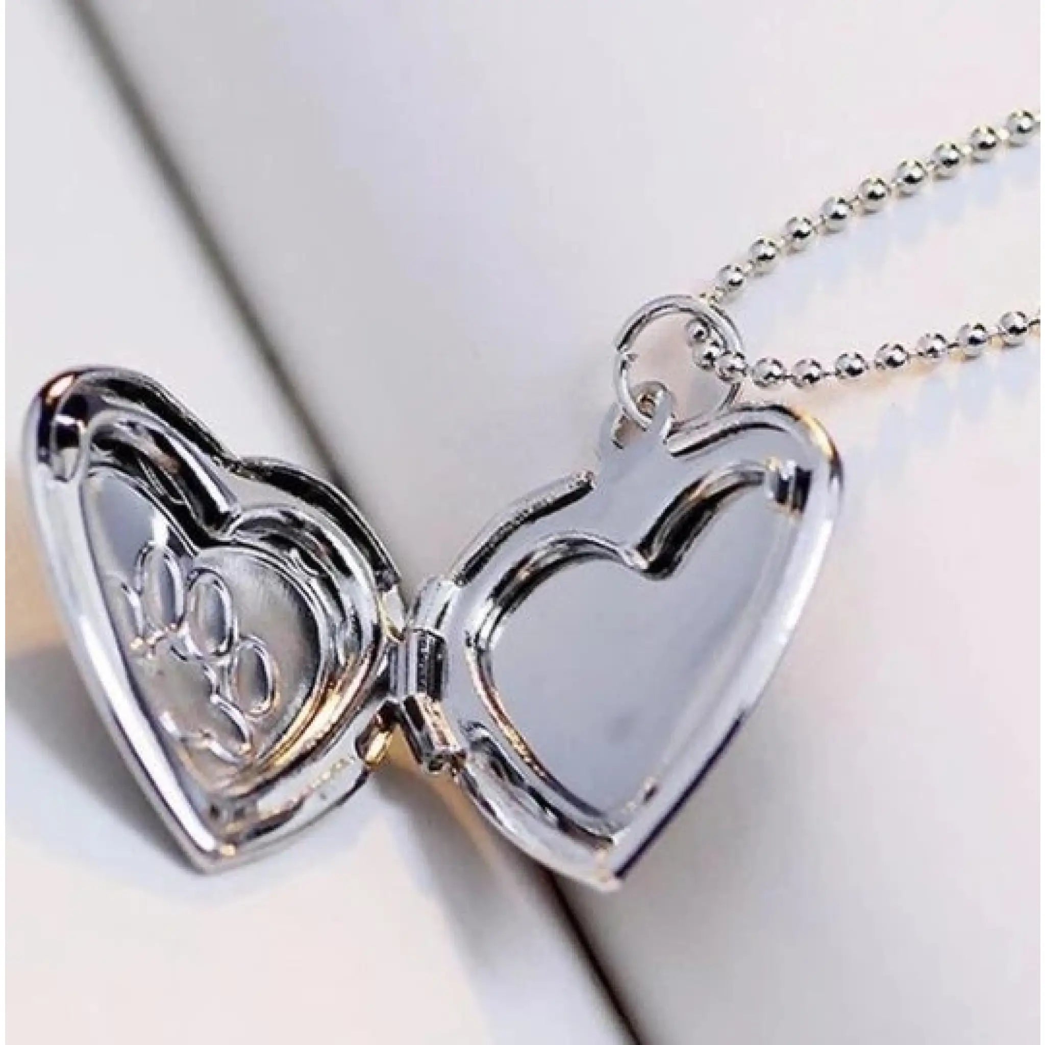 Photo Locket Dog Paw Pendant Necklace - Silver