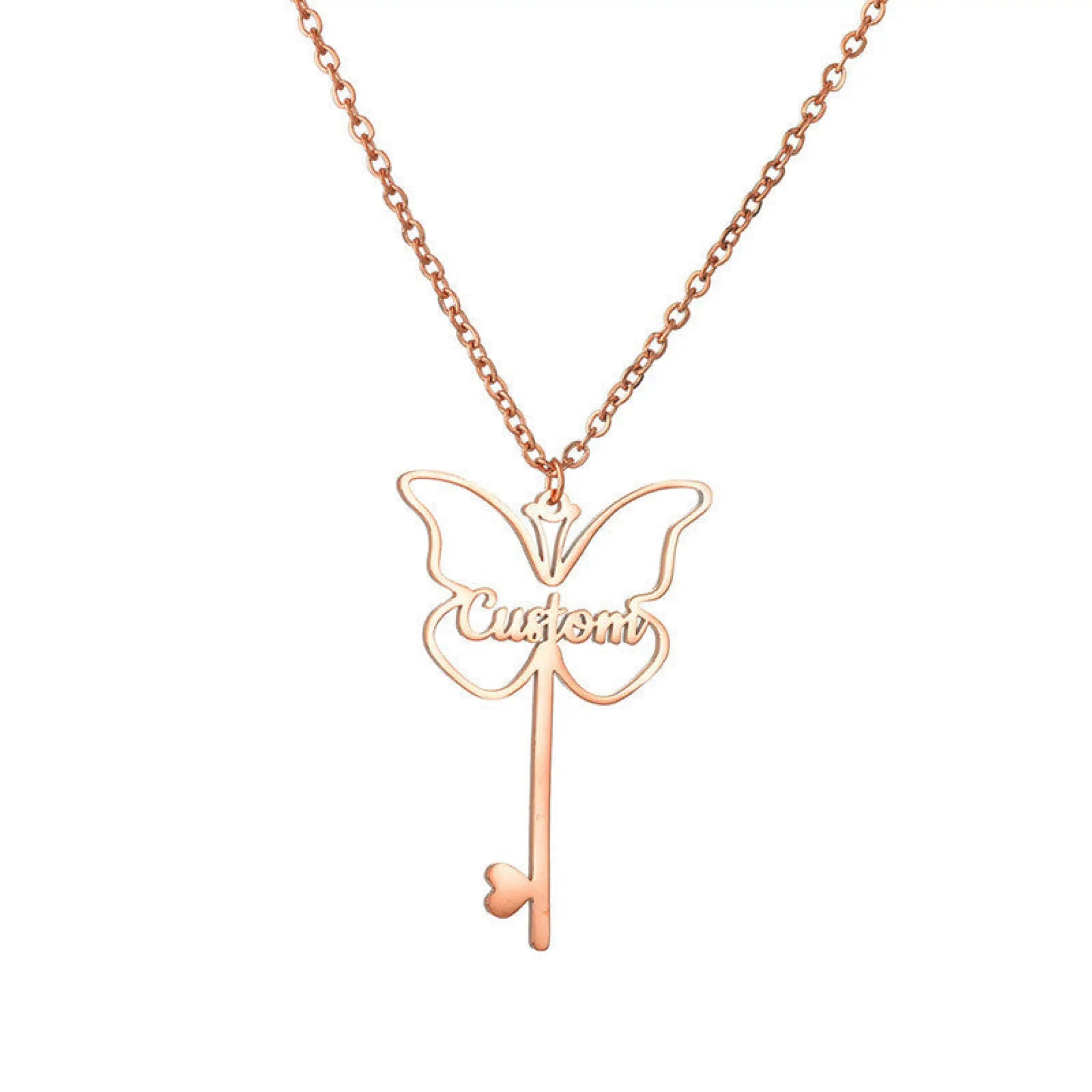 Popular Name Necklace Small Design Sense Love Butterfly Shape Key Pendant Necklace Gift - Rose Gold / Butterfly - 7