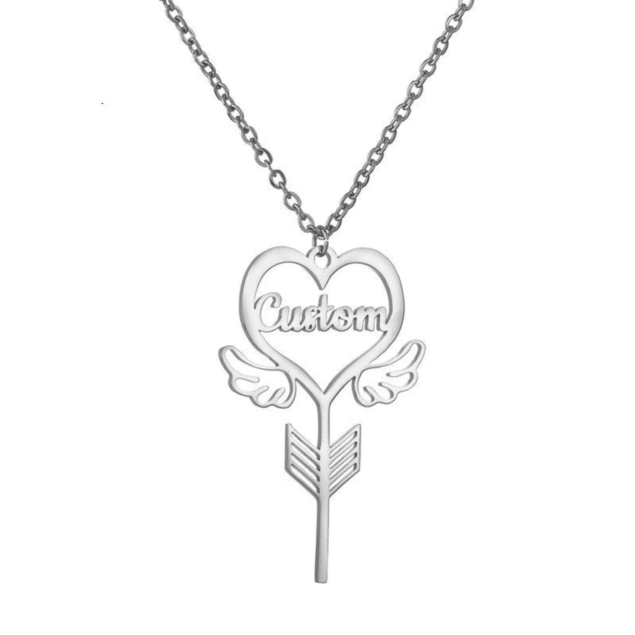 Popular Name Necklace Small Design Sense Love Butterfly Shape Key Pendant Necklace Gift - Steel / Love - 7
