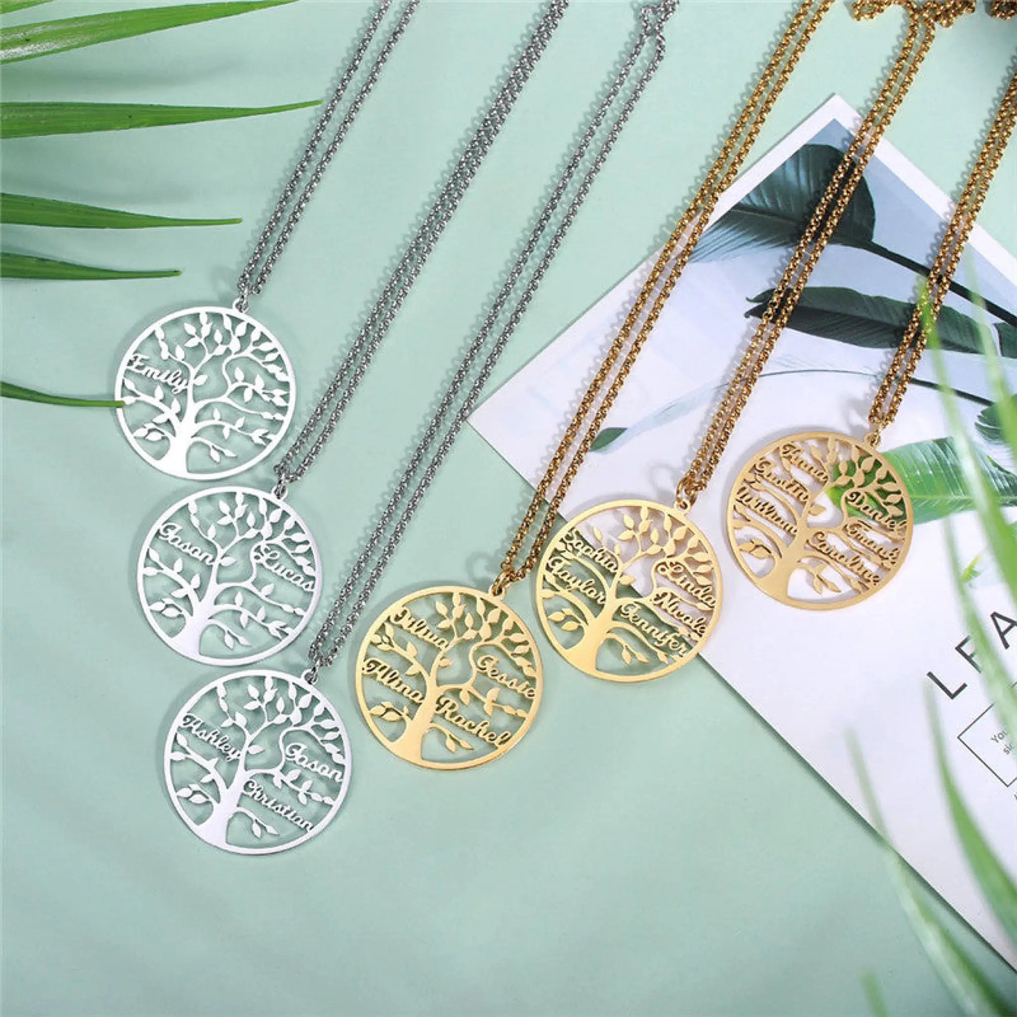 Rose Gold Family Tree Name Necklace Tree Of Life Stainless Steel Customised Necklace - 7