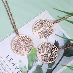 Rose Gold Family Tree Name Necklace Tree Of Life Stainless Steel Customised Necklace - 7