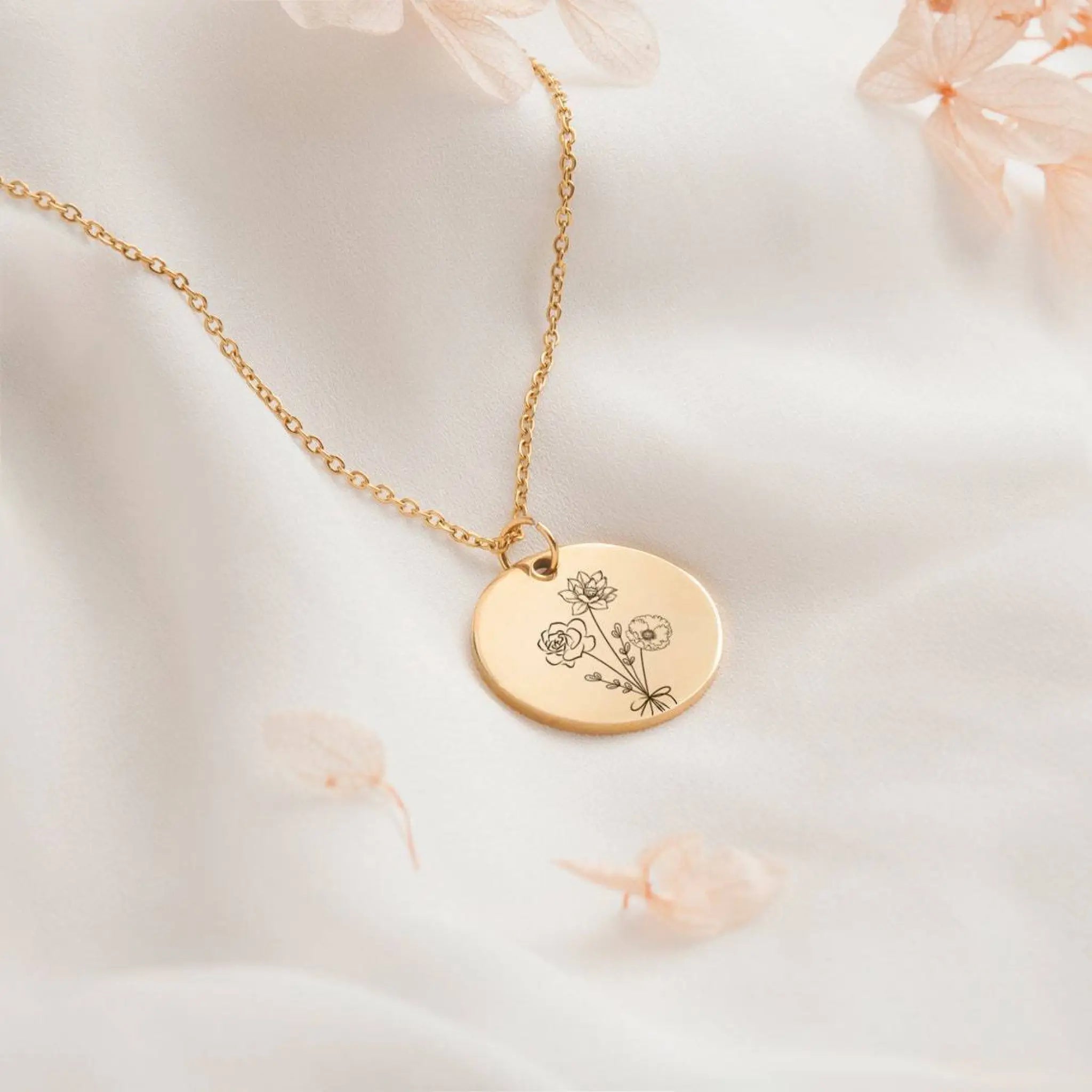Combination Birthday Flowers Personalized Flower Necklace - Gold - 7