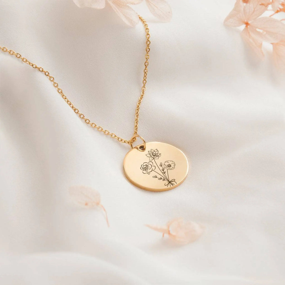 Combination Birthday Flowers Personalized Flower Necklace - Gold - 7