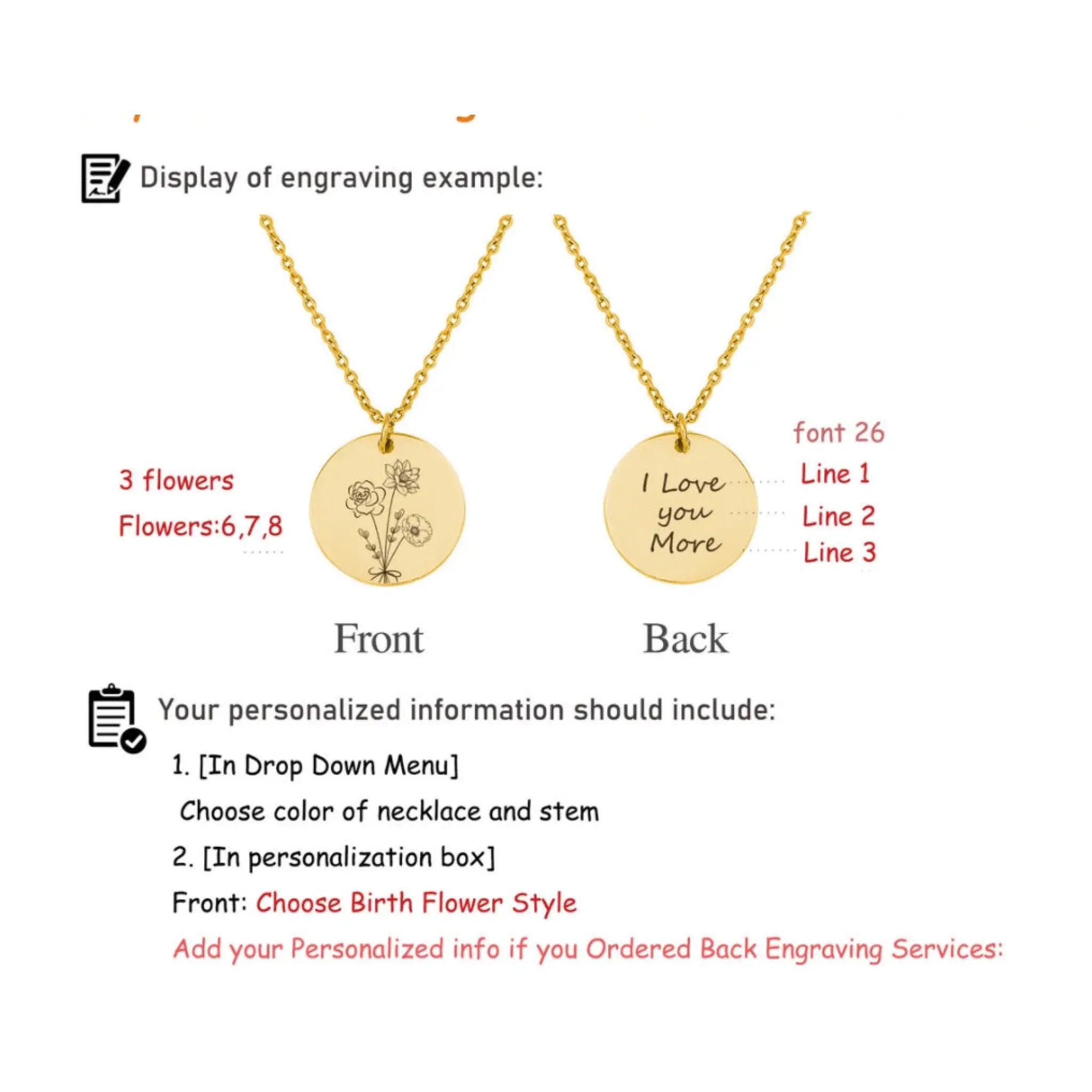 Combination Birthday Flowers Personalized Flower Necklace - 7