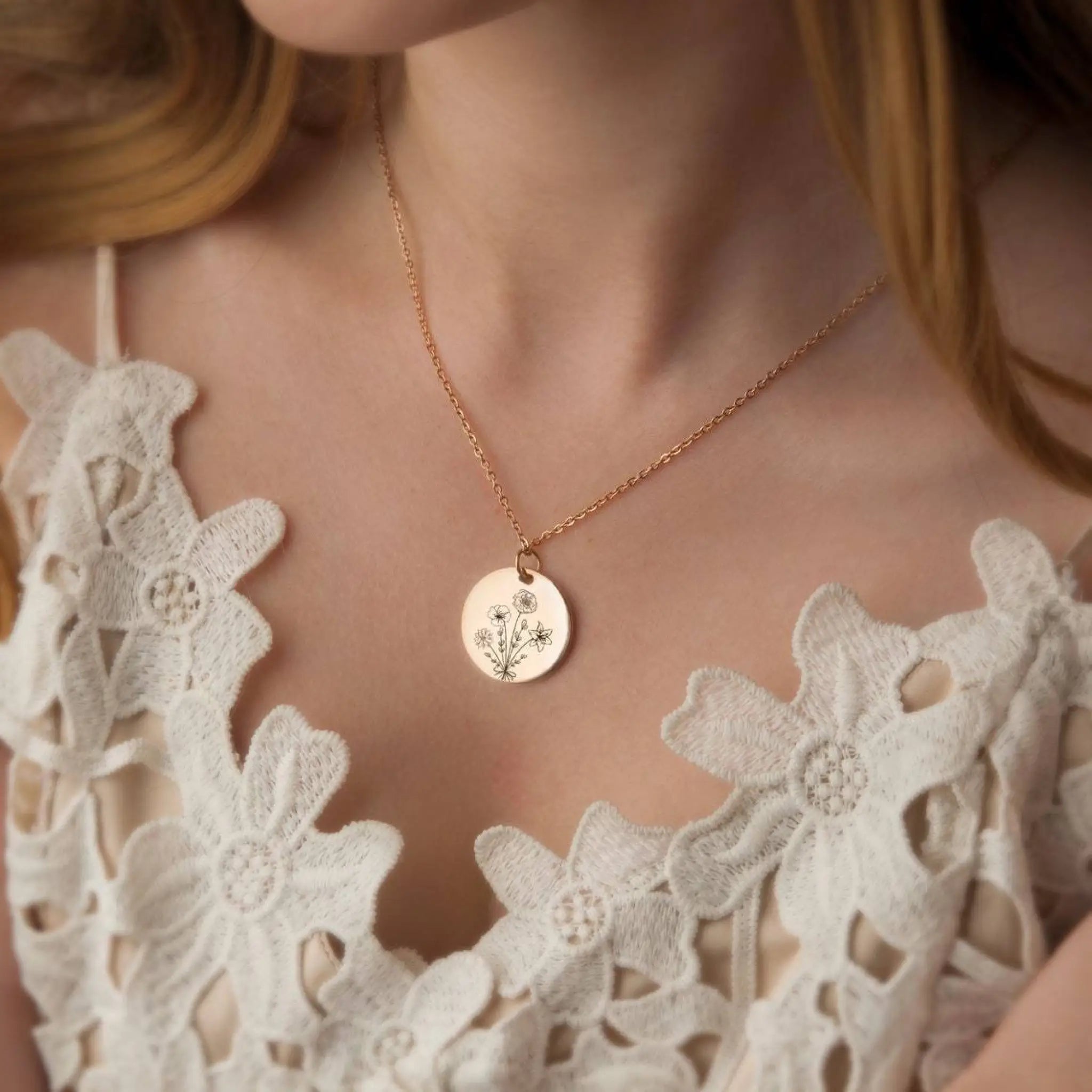 Combination Birthday Flowers Personalized Flower Necklace - Rose Gold - 7