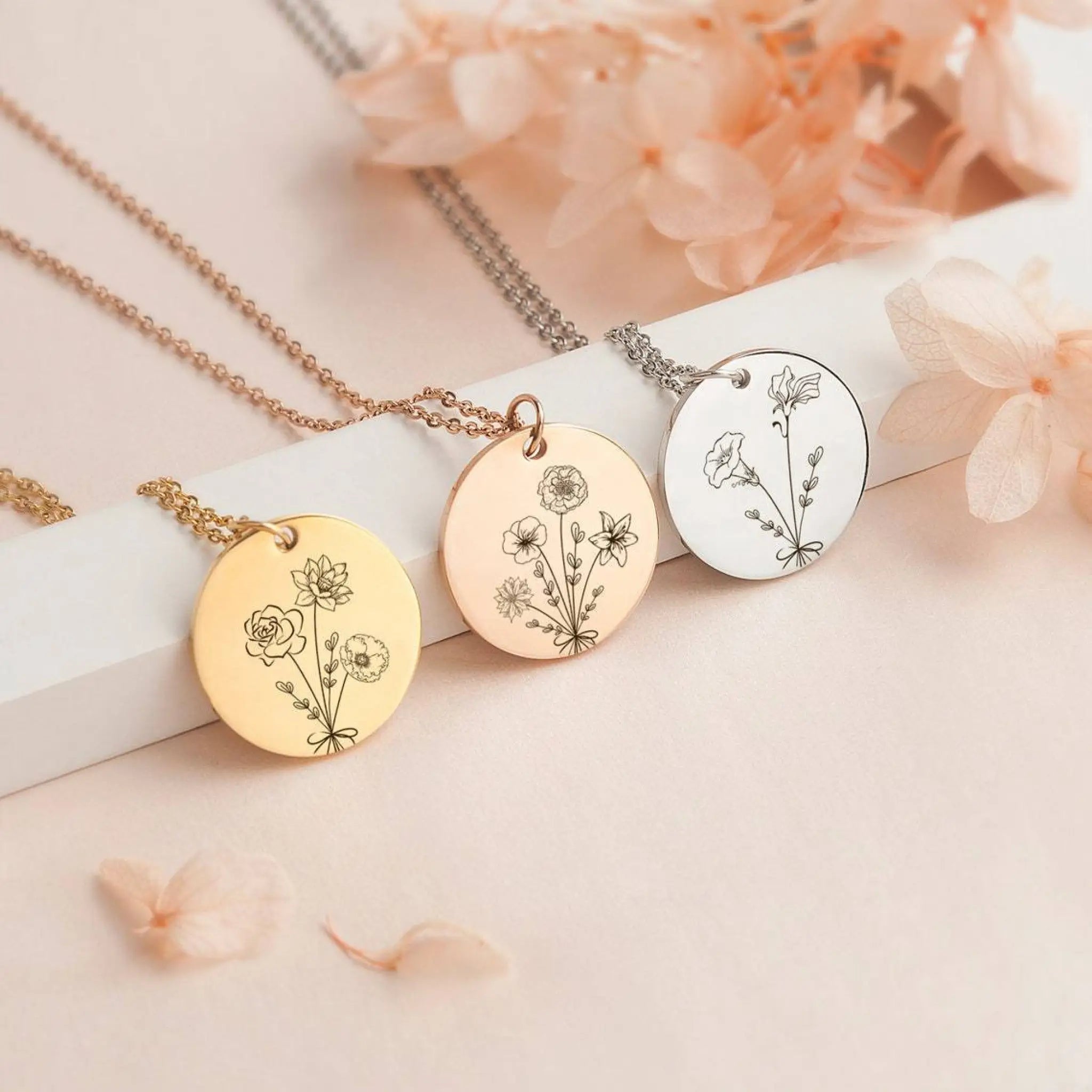 Combination Birthday Flowers Personalized Flower Necklace - 7