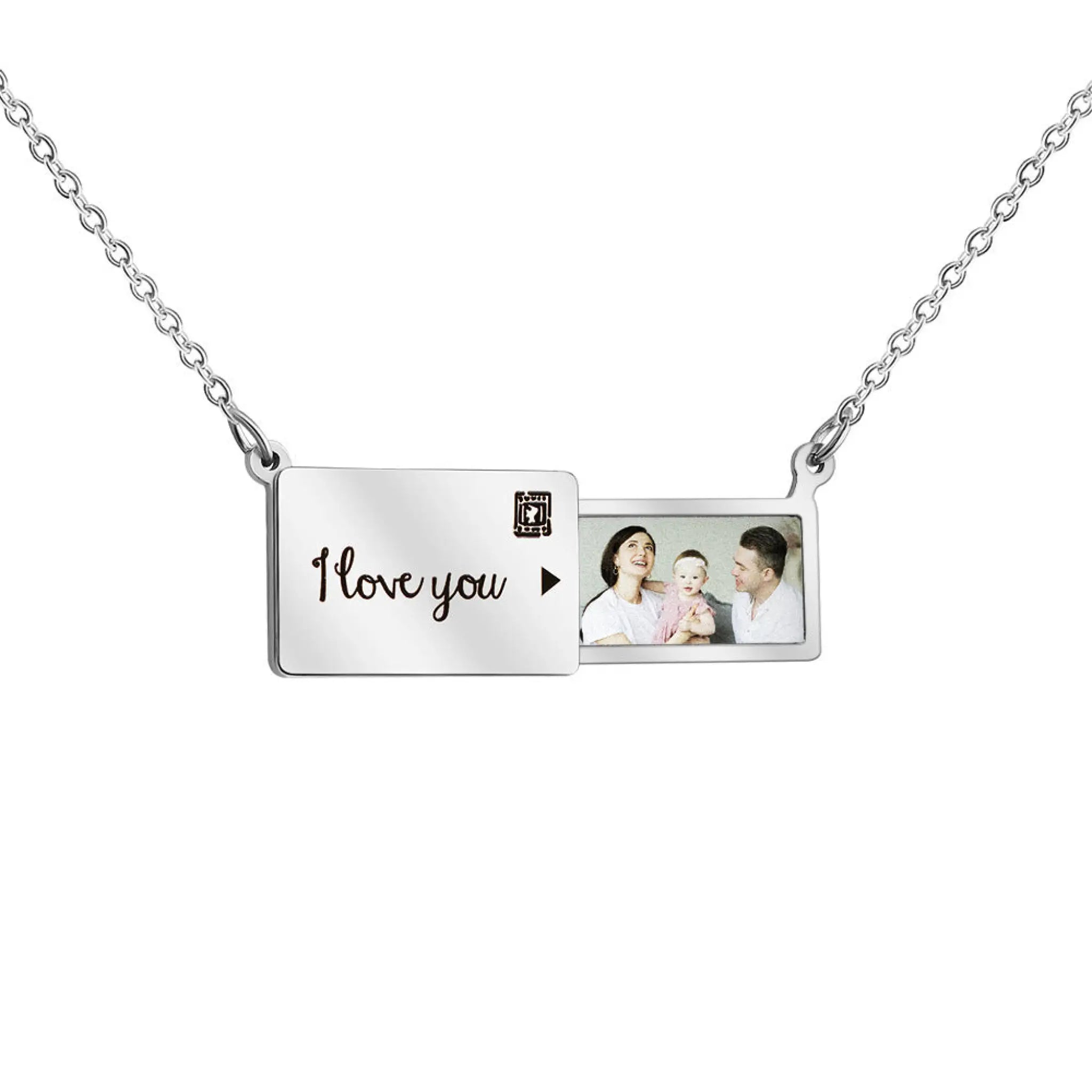 Creative Pull-out Photo Box Pendant Necklace - Steel - 7