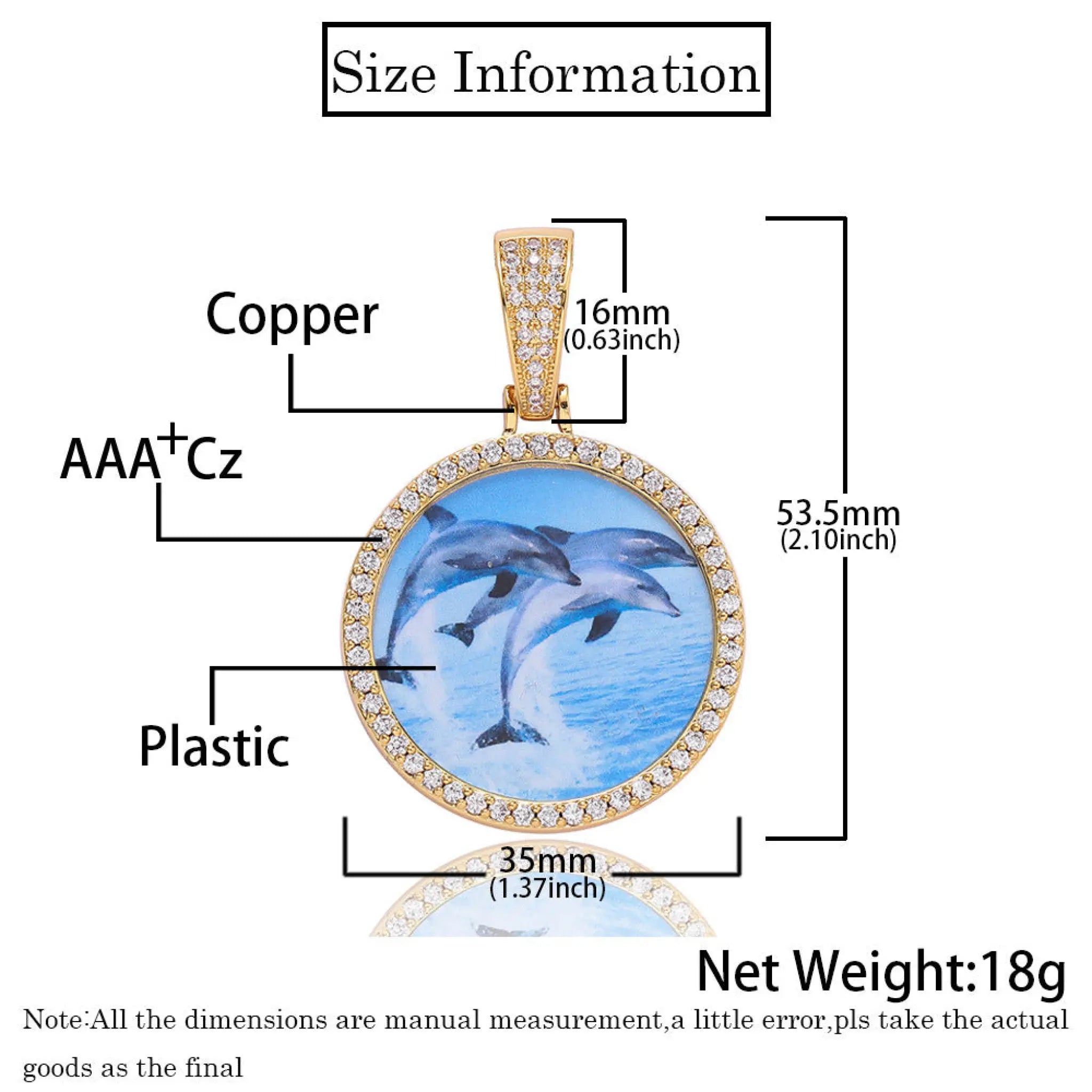 Round Photo Pendant Microset Zircon Men’s Necklace - 7