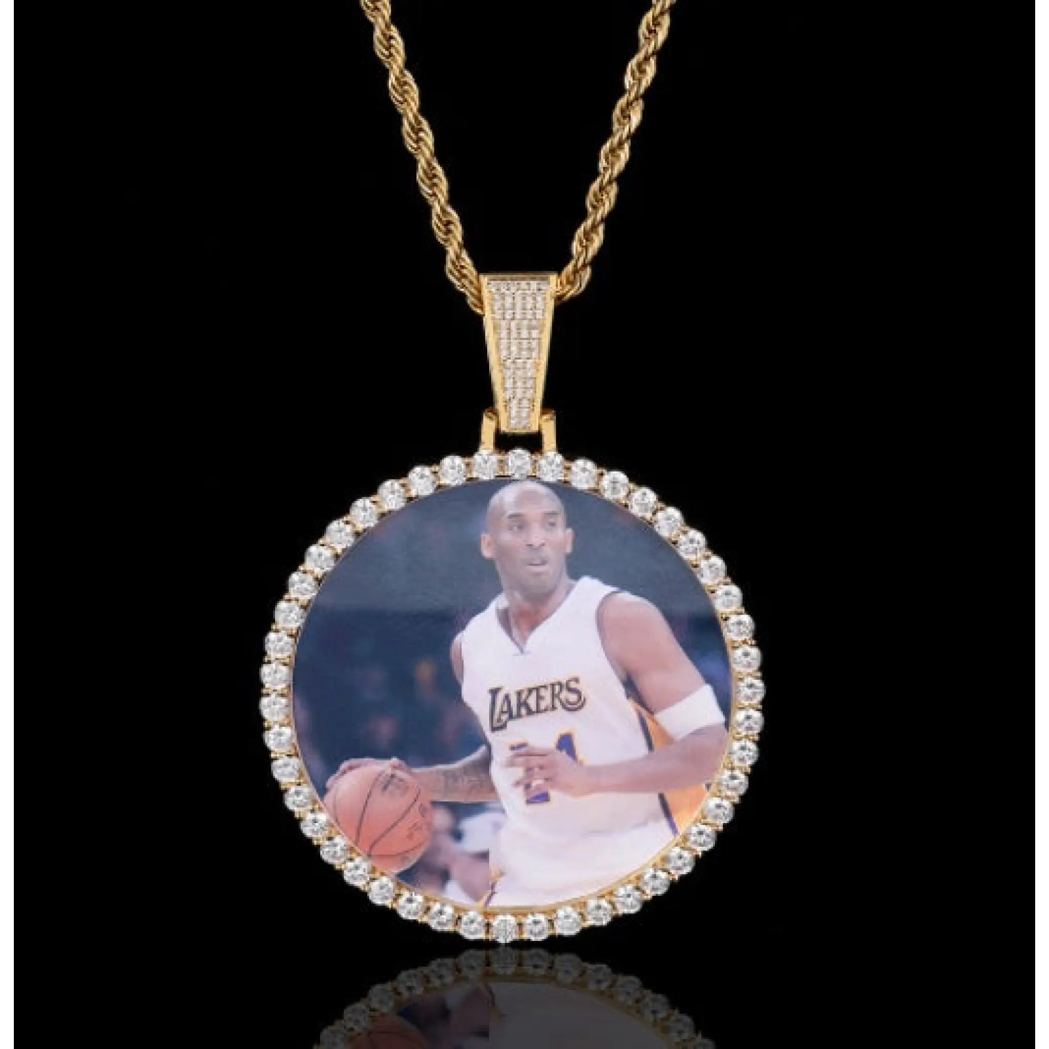 Round Photo Pendant Microset Zircon Men’s Necklace - Gold Large / Rope Chain / 18inchX 3mm - 7