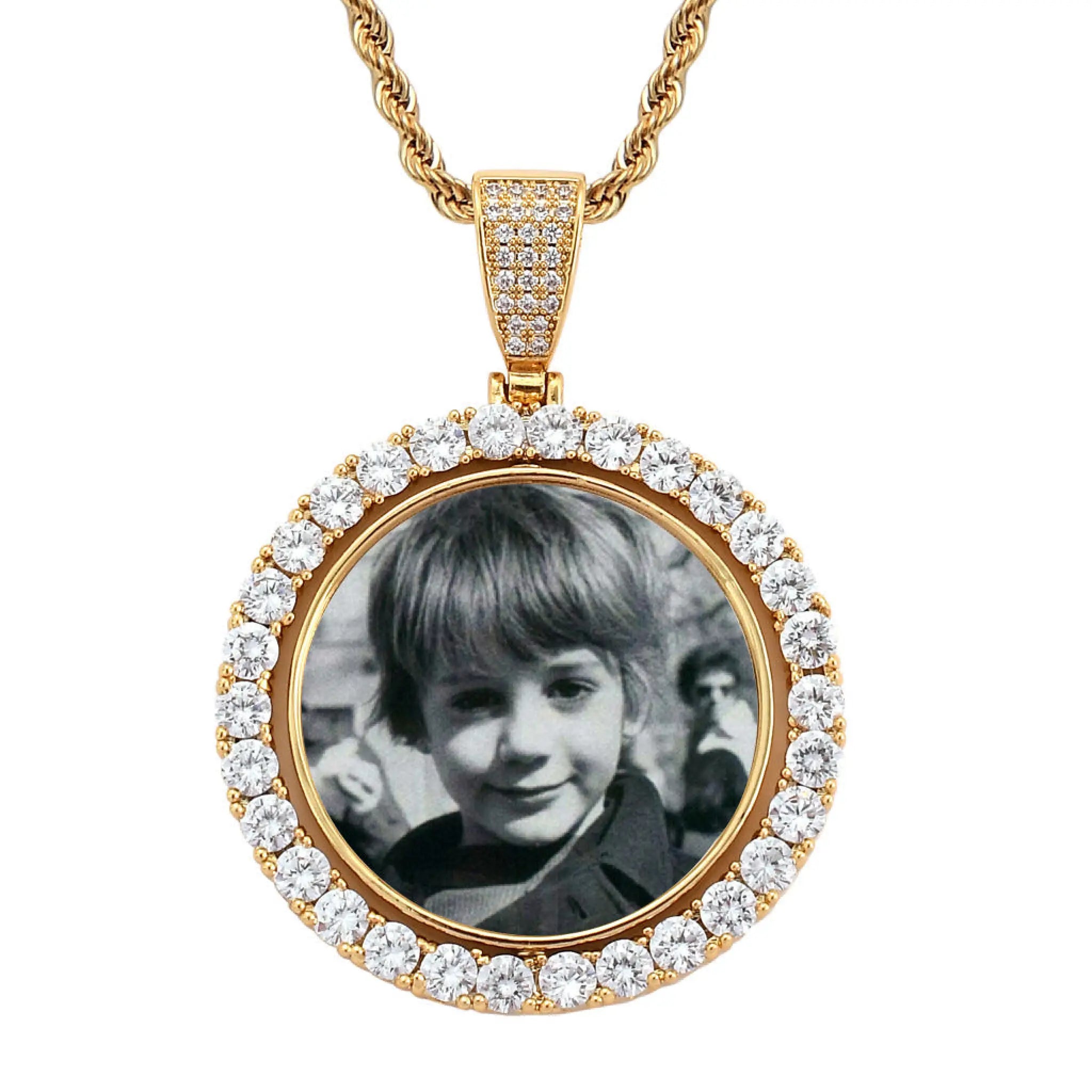 Round Rotatable Double-sided Photo Frame Pendant - Gold - 7