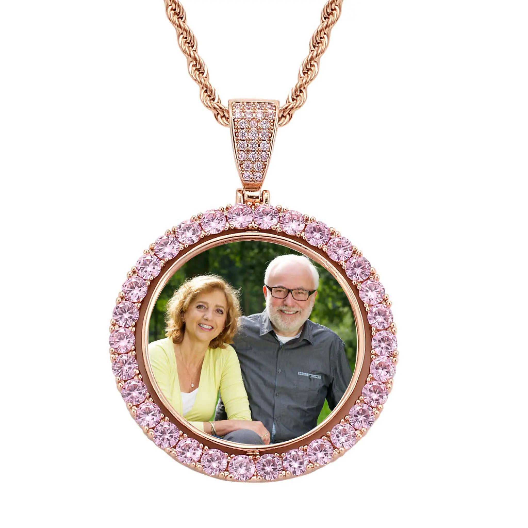 Round Rotatable Double-sided Photo Frame Pendant - Rose Gold - 7