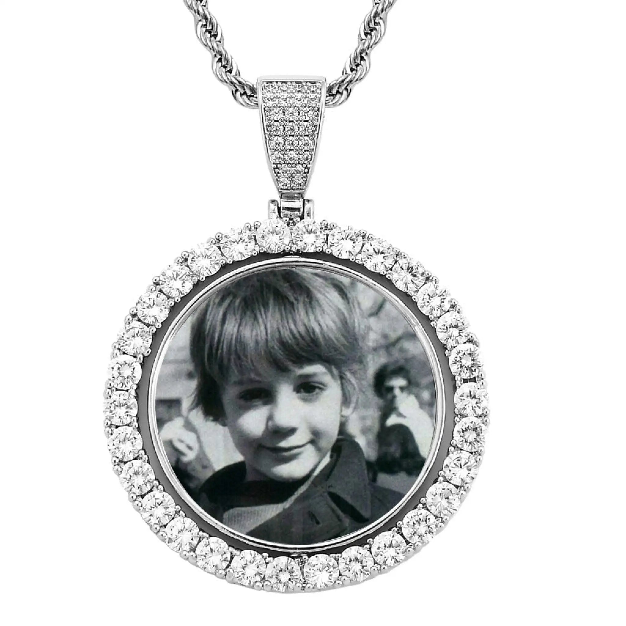 Round Rotatable Double-sided Photo Frame Pendant - Silver - 7