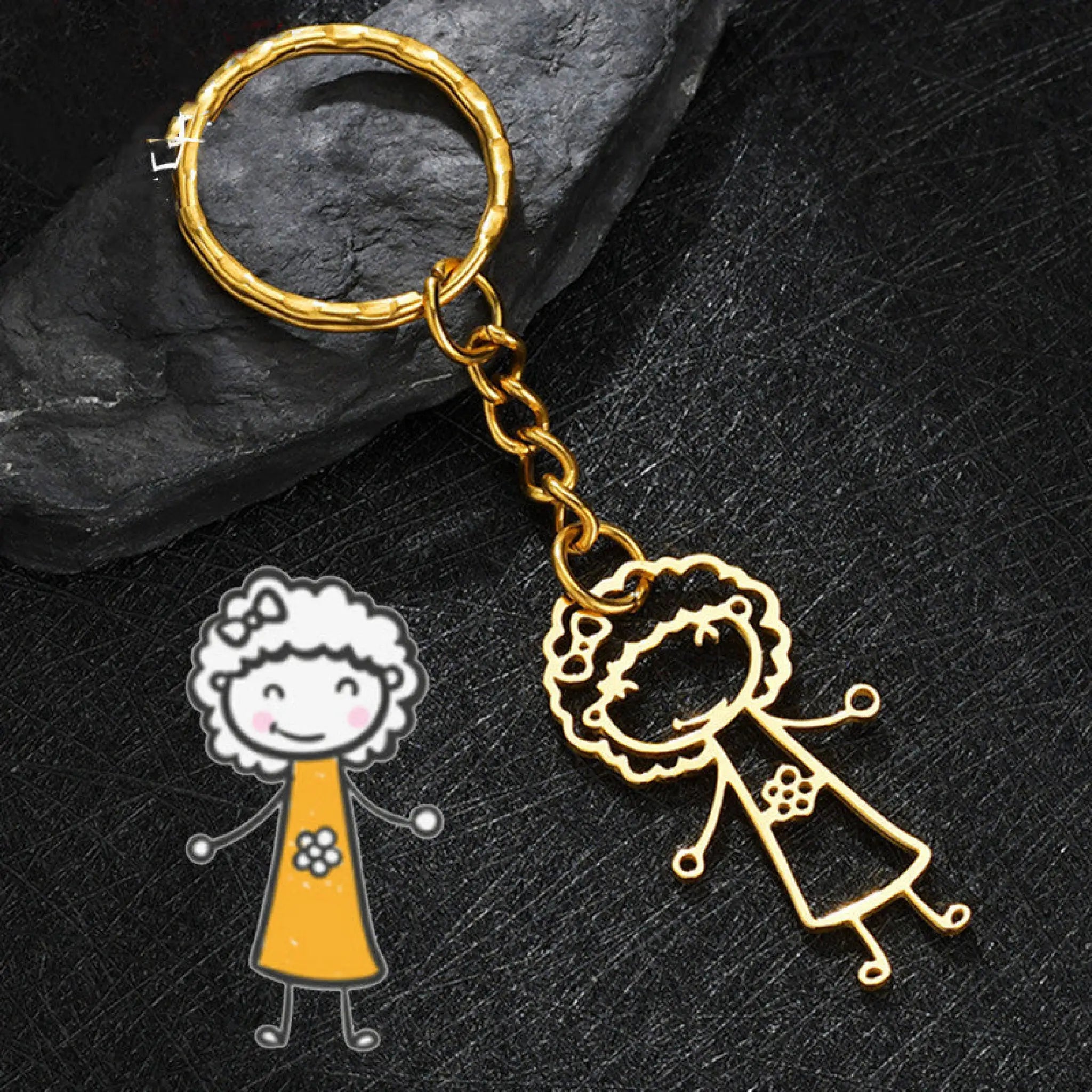 Rusty Steel Children’s Cartoon Hand-Drawn Graffiti Name Necklace - Gold / Hapainted keychain - 7