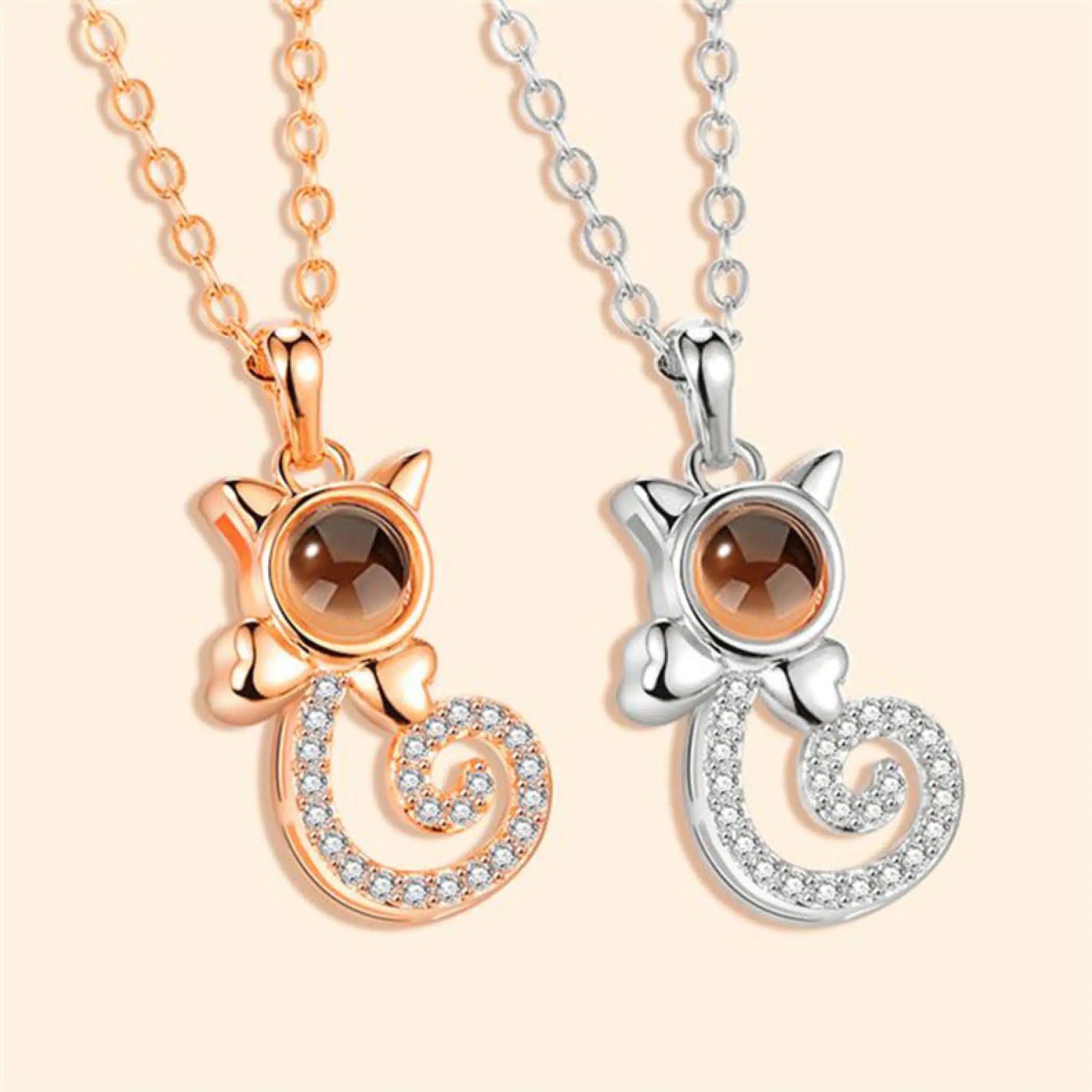 S925 Silver Personalized Gift Cat Shape Customized Colorful Photo Projection Necklace - 7