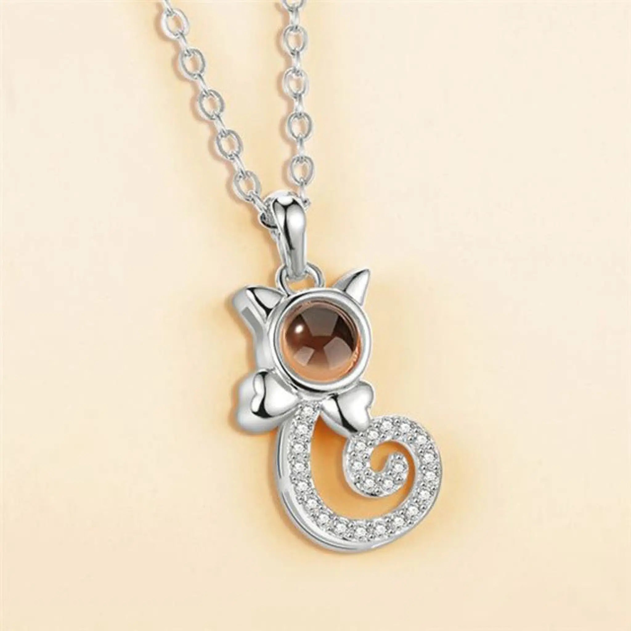 S925 Silver Personalized Gift Cat Shape Customized Colorful Photo Projection Necklace - 7