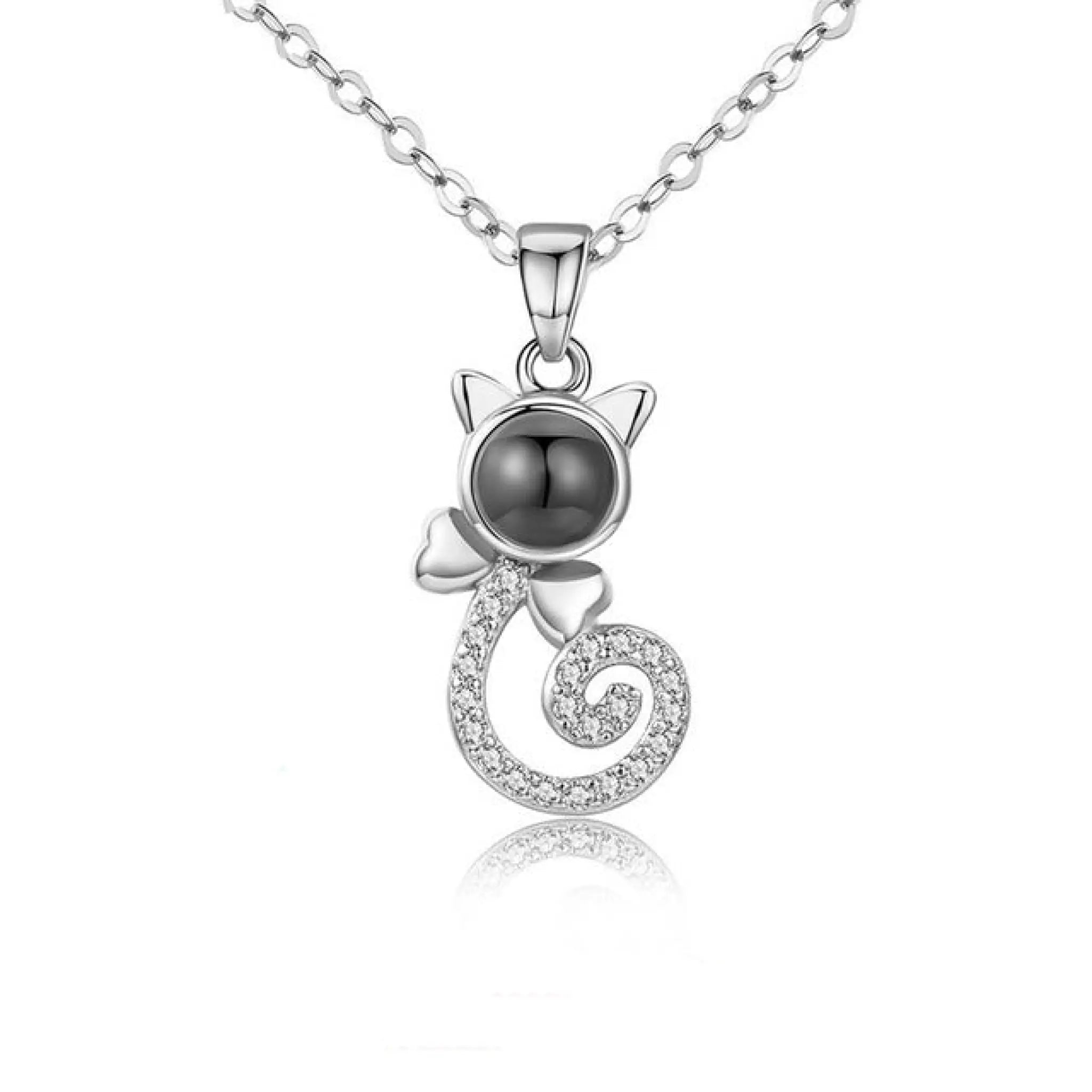S925 Silver Personalized Gift Cat Shape Customized Colorful Photo Projection Necklace - Silver - 7