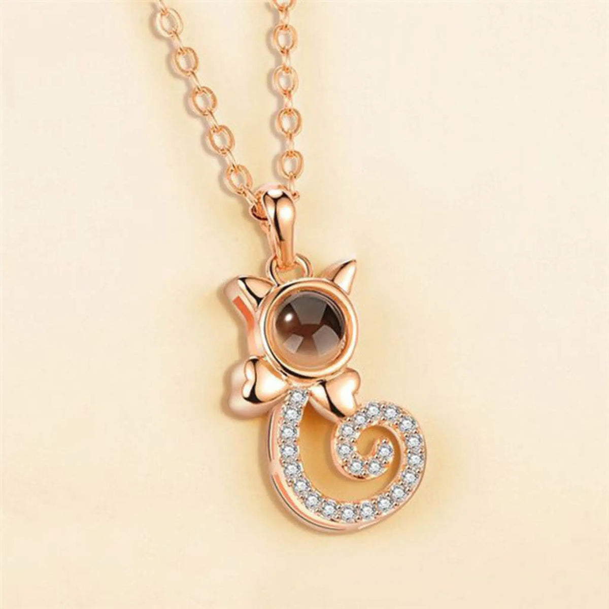 S925 Silver Personalized Gift Cat Shape Customized Colorful Photo Projection Necklace - Gold - 7