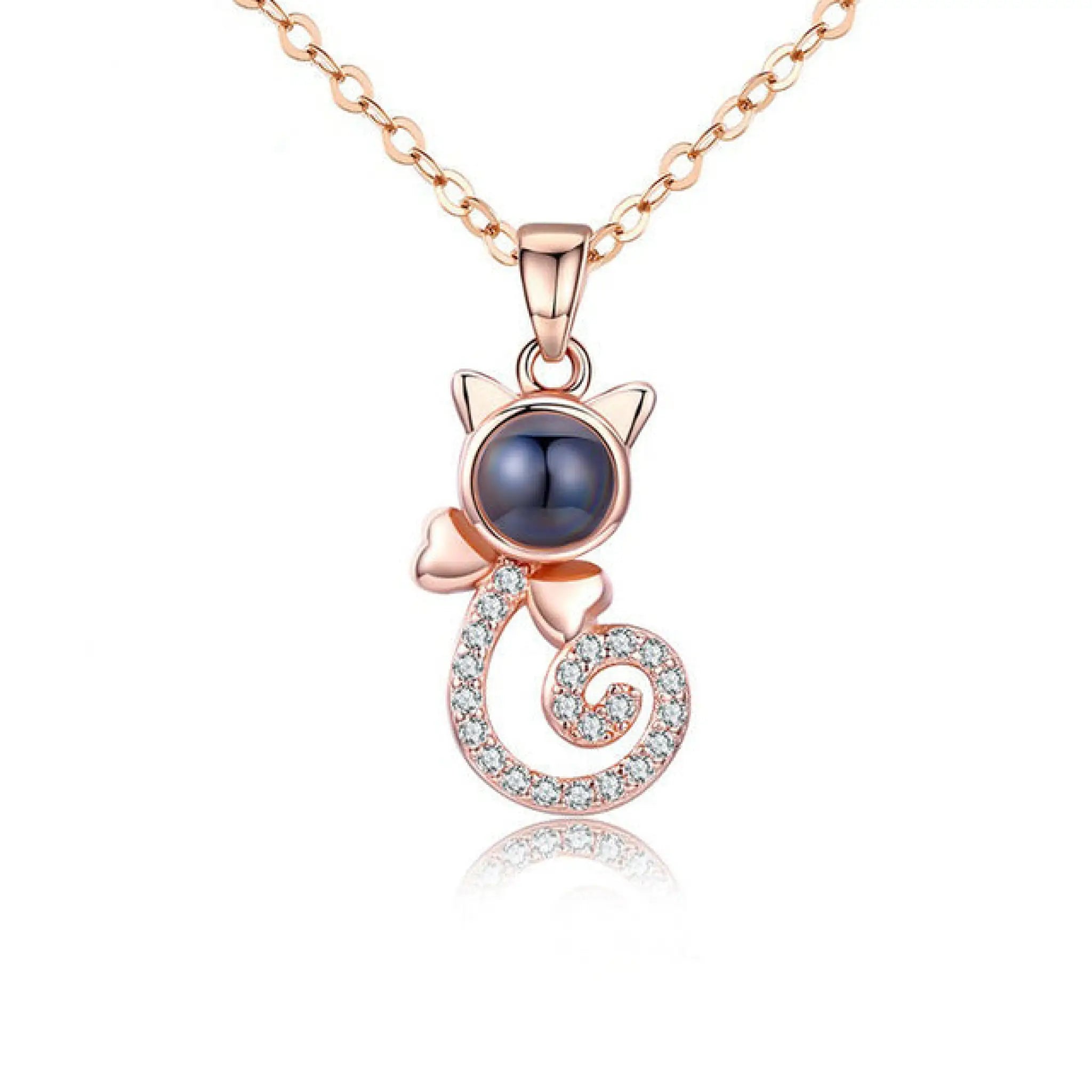 S925 Silver Personalized Gift Cat Shape Customized Colorful Photo Projection Necklace - Rose Gold - 7