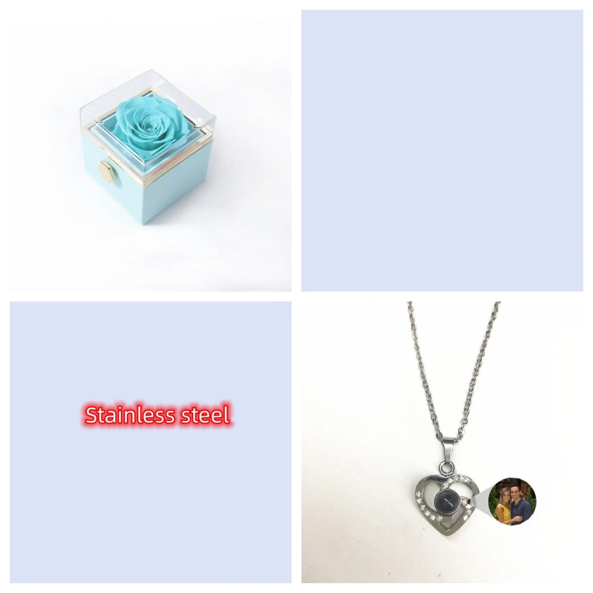S925 Silver Romantic Colorful Photo Projection Necklace Heart Shaped Pendant Necklace - Silver / With Blue Box - 7