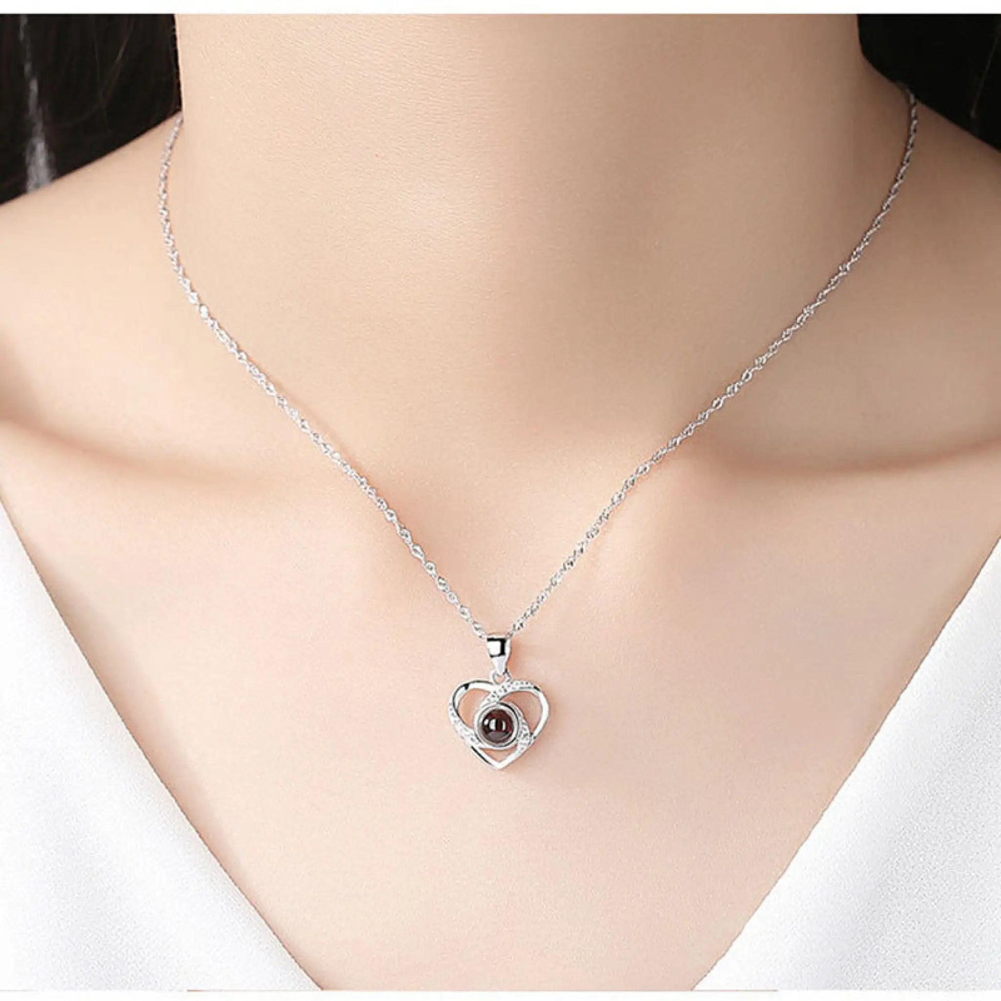 S925 Silver Romantic Colorful Photo Projection Necklace Heart Shaped Pendant Necklace - 7