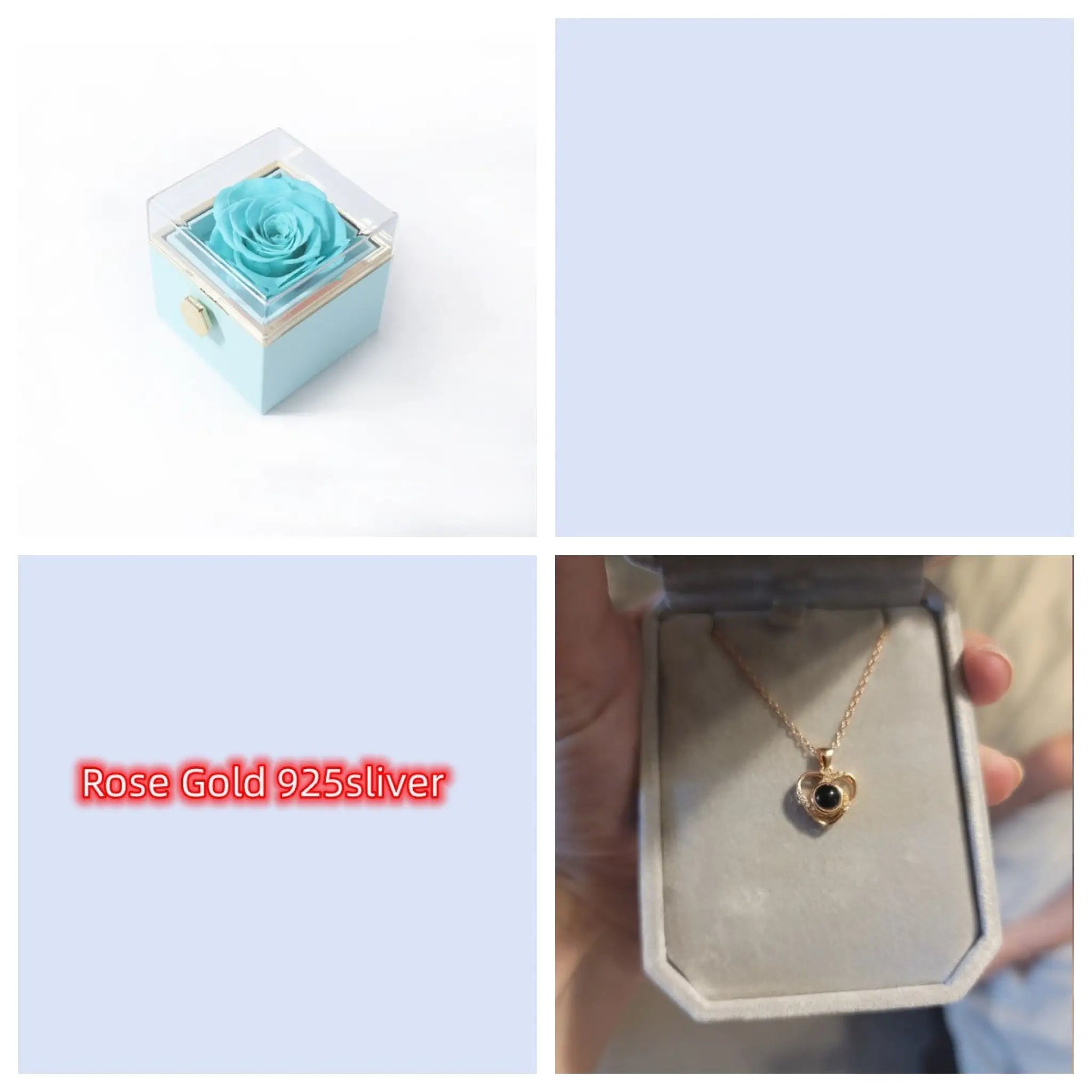 S925 Silver Romantic Colorful Photo Projection Necklace Heart Shaped Pendant Necklace - Rose Gold 925sliver / With Blue