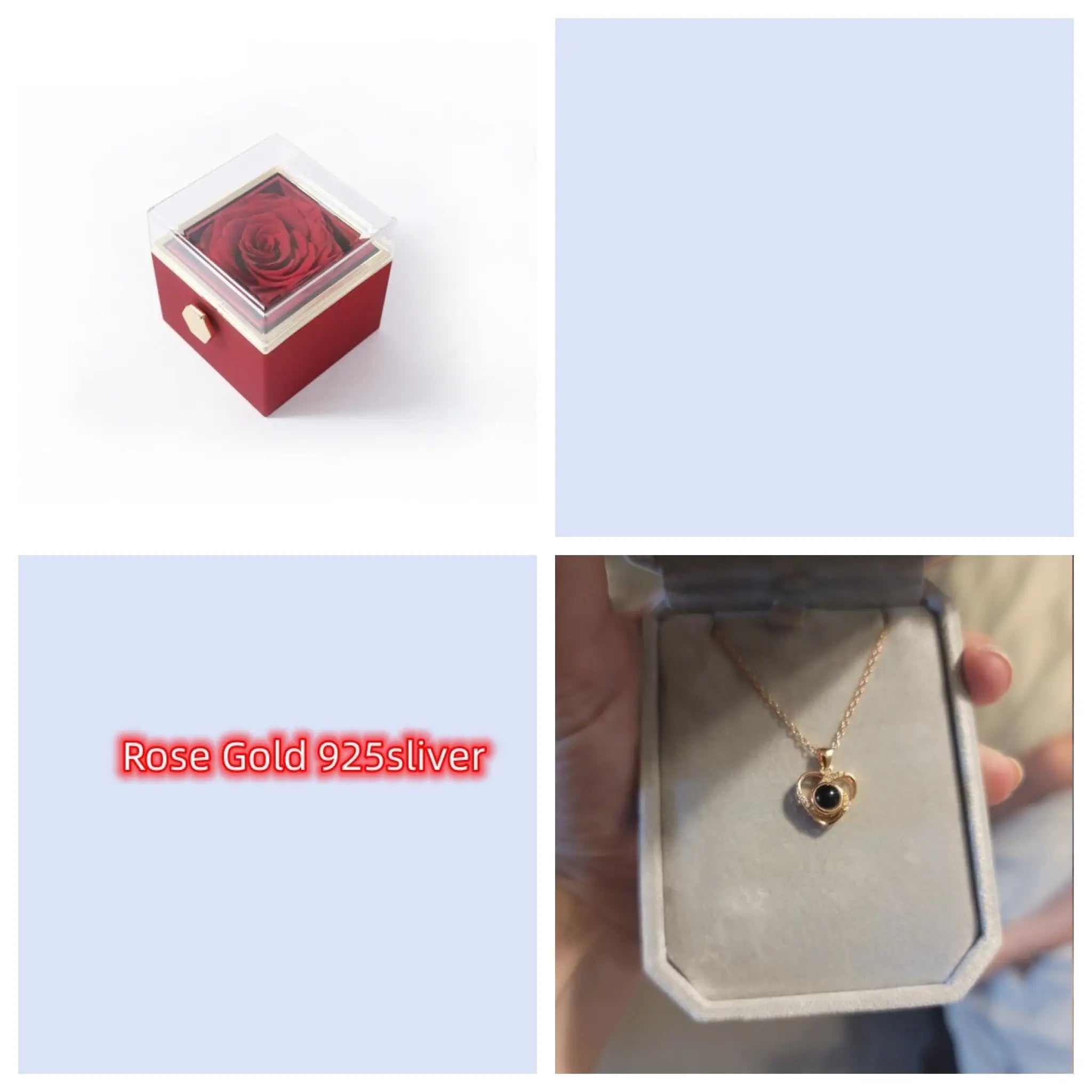 S925 Silver Romantic Colorful Photo Projection Necklace Heart Shaped Pendant Necklace - Rose Gold 925sliver / With Red