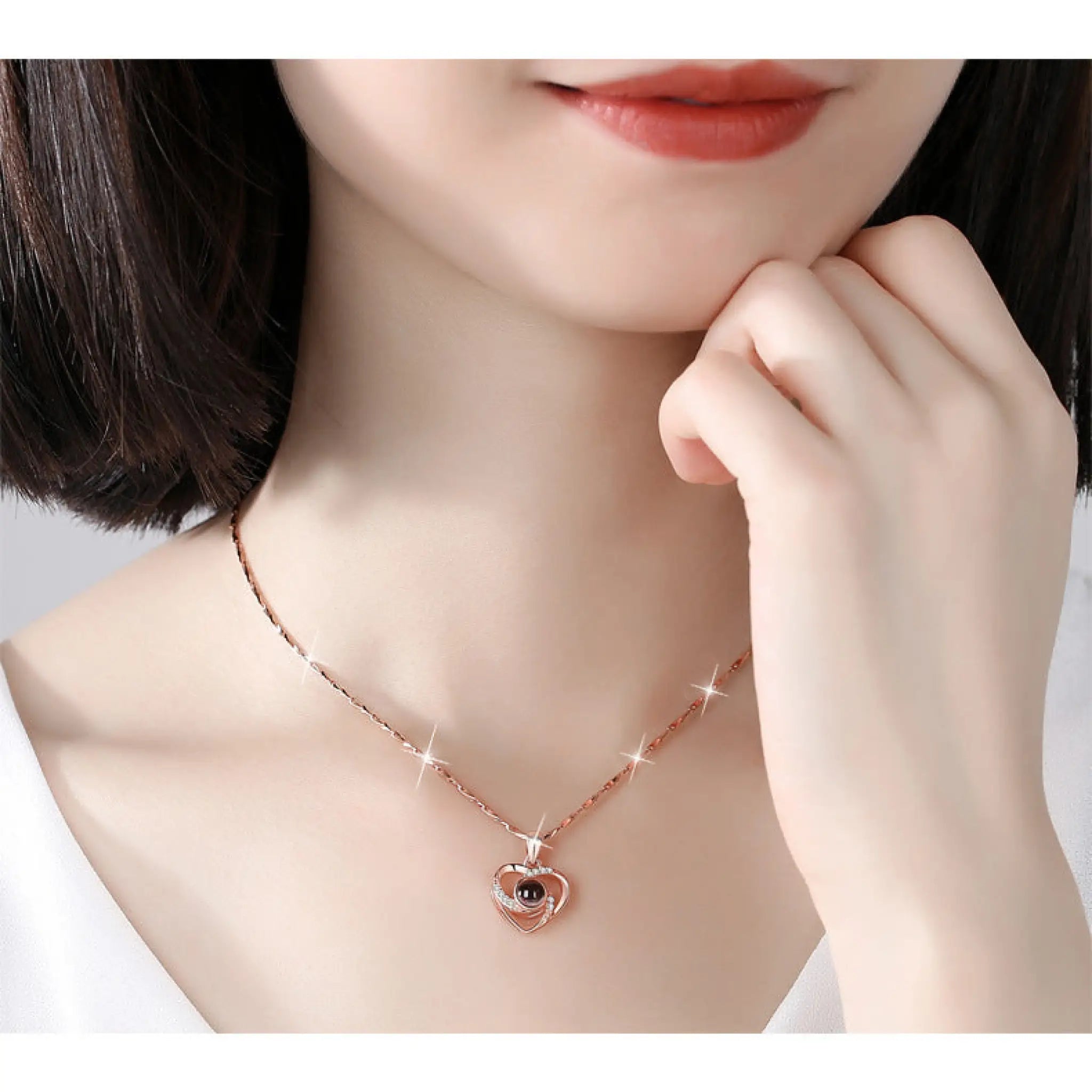 S925 Silver Romantic Colorful Photo Projection Necklace Heart Shaped Pendant Necklace - 7