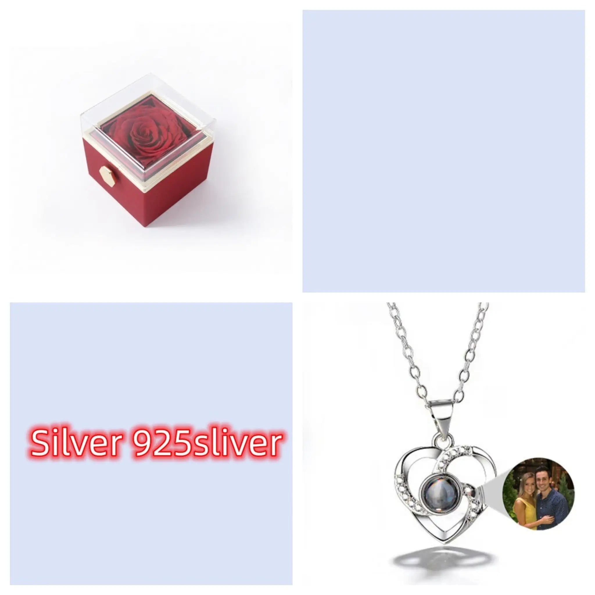 S925 Silver Romantic Colorful Photo Projection Necklace Heart Shaped Pendant Necklace - Silver 925sliver / With Red Box