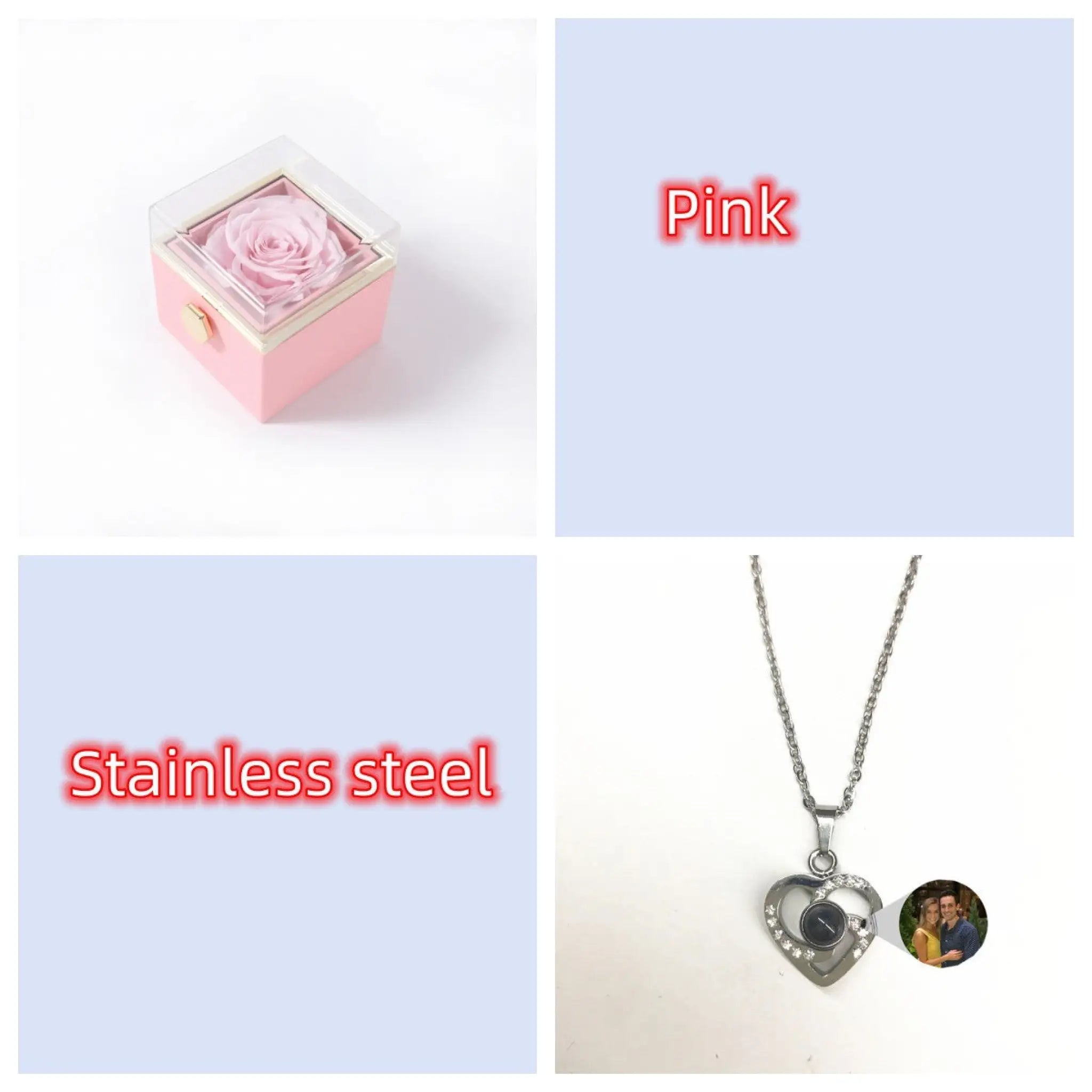 S925 Silver Romantic Colorful Photo Projection Necklace Heart Shaped Pendant Necklace - Silver / With Pink Box - 7