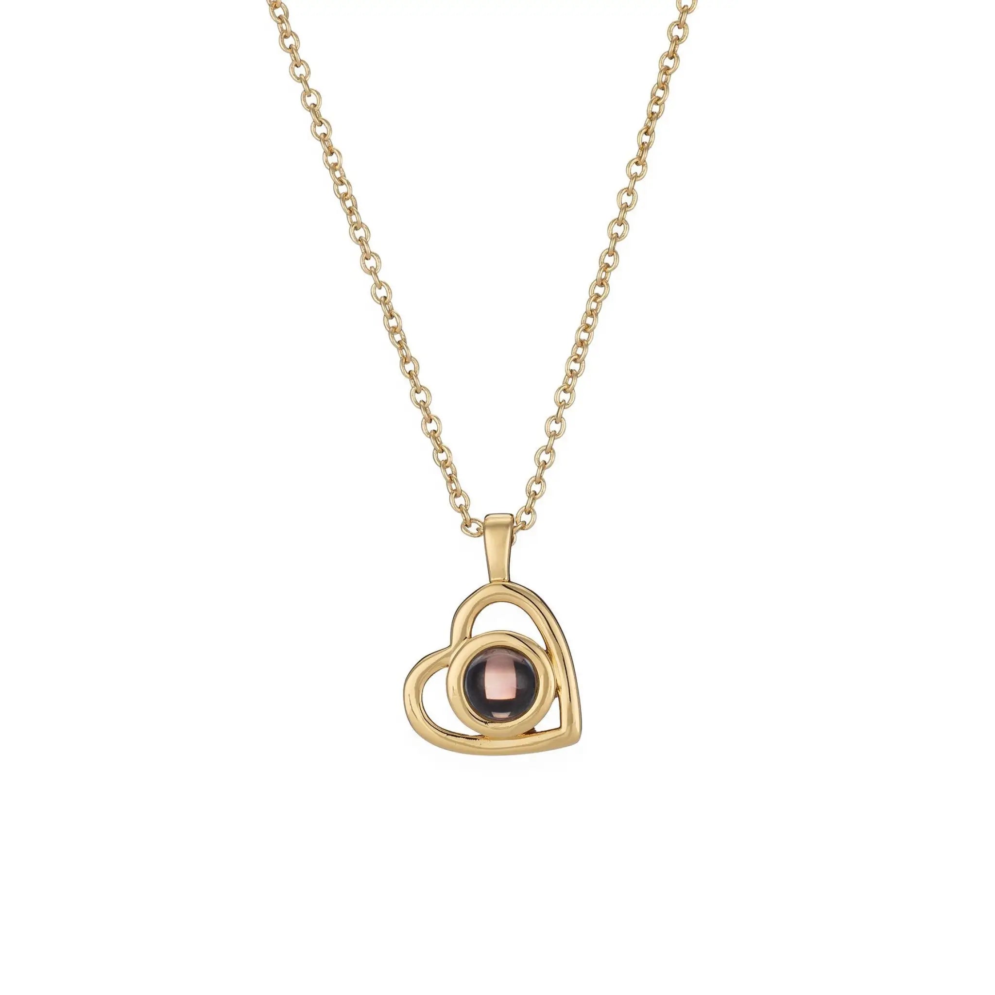 S925 Silver Romantic Colorful Photo Projection Necklace Heart Shaped Pendant Necklace - Gold - 7