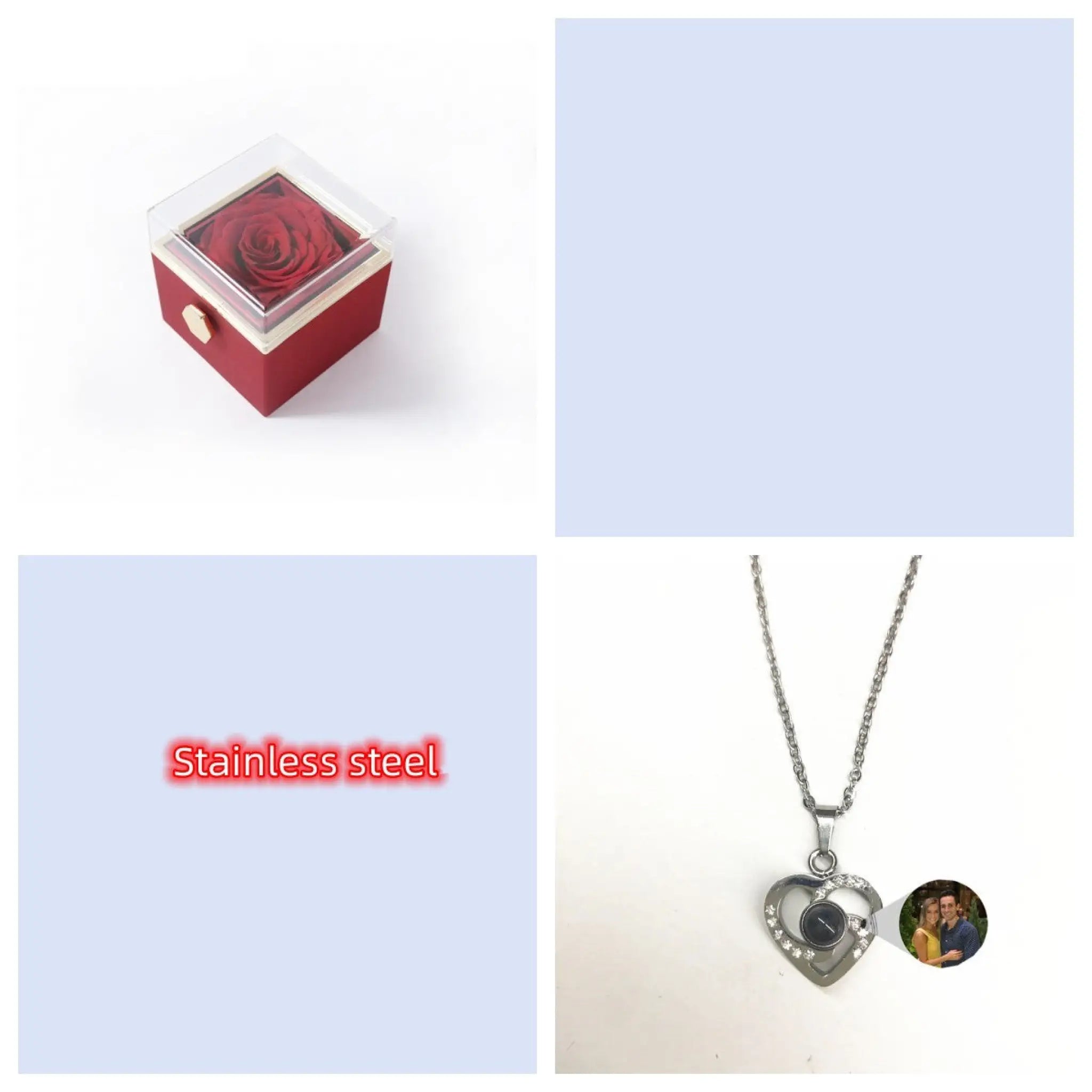S925 Silver Romantic Colorful Photo Projection Necklace Heart Shaped Pendant Necklace - Silver / With Red Box - 7