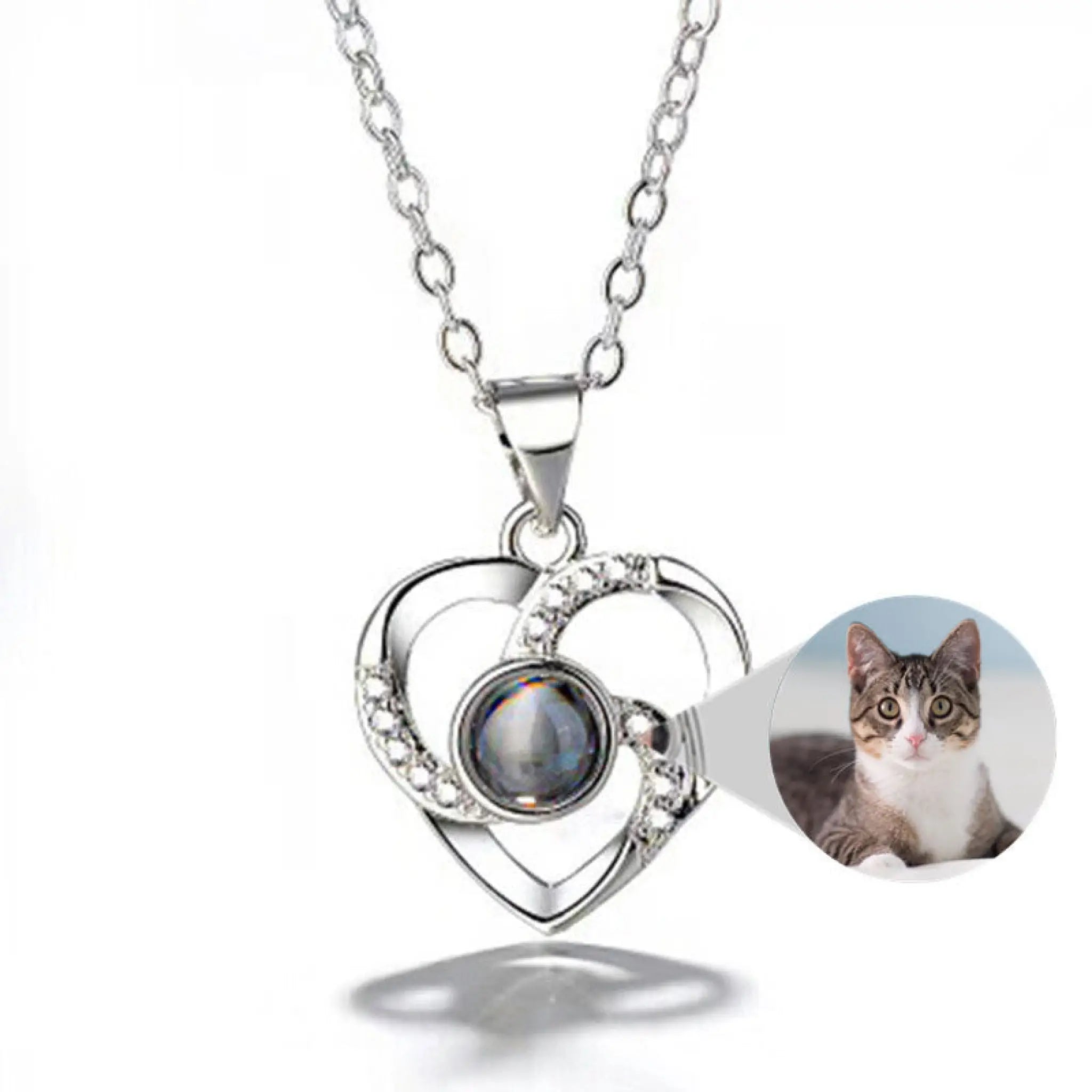 S925 Silver Romantic Colorful Photo Projection Necklace Heart Shaped Pendant Necklace - 7
