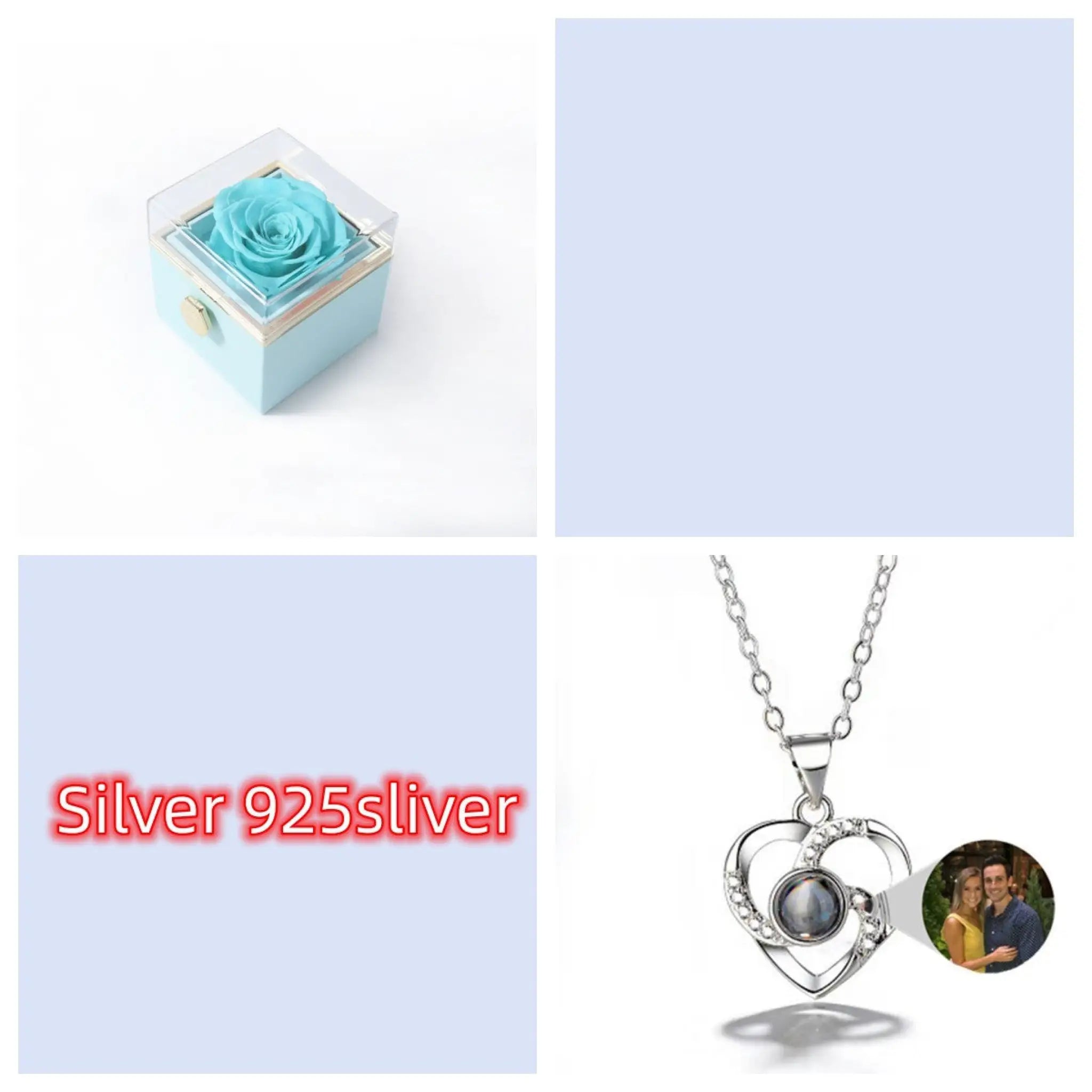 S925 Silver Romantic Colorful Photo Projection Necklace Heart Shaped Pendant Necklace - Silver 925sliver / With Blue