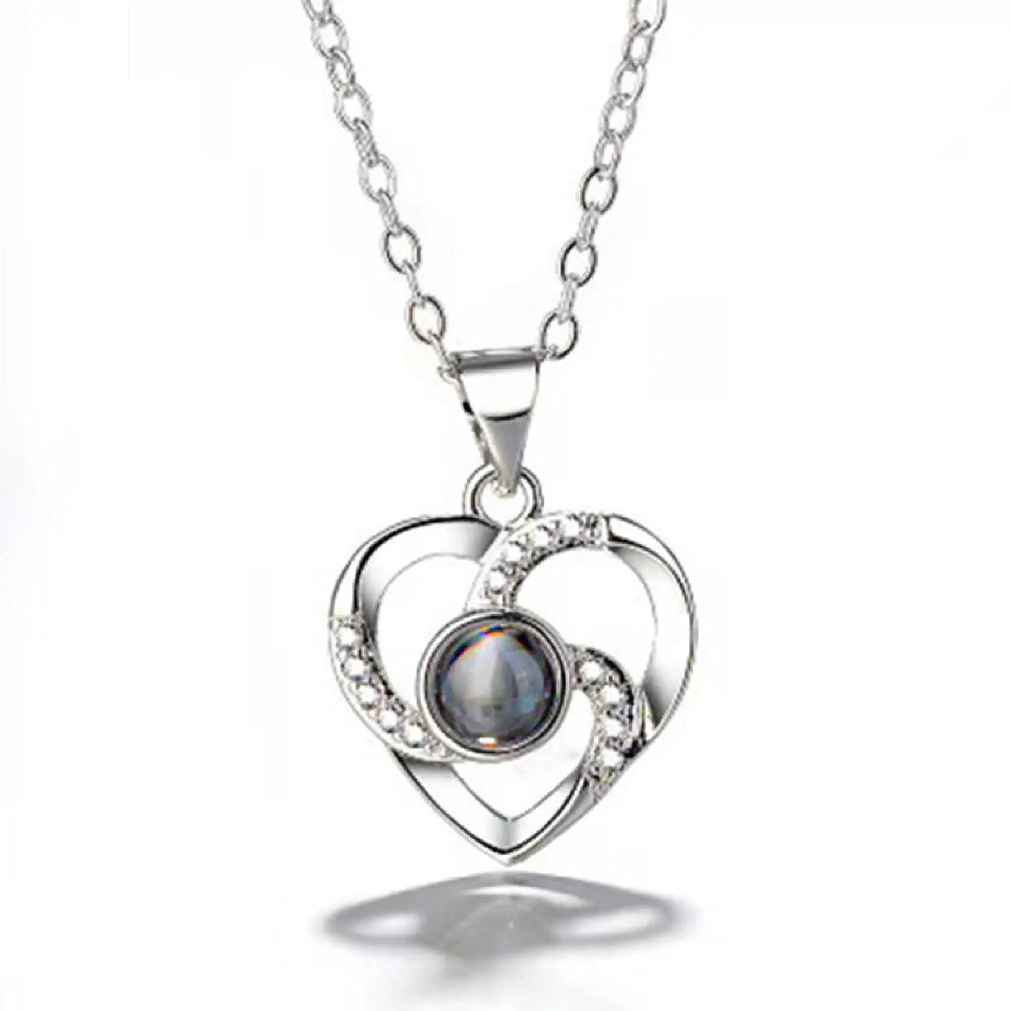 S925 Silver Romantic Colorful Photo Projection Necklace Heart Shaped Pendant Necklace - 7