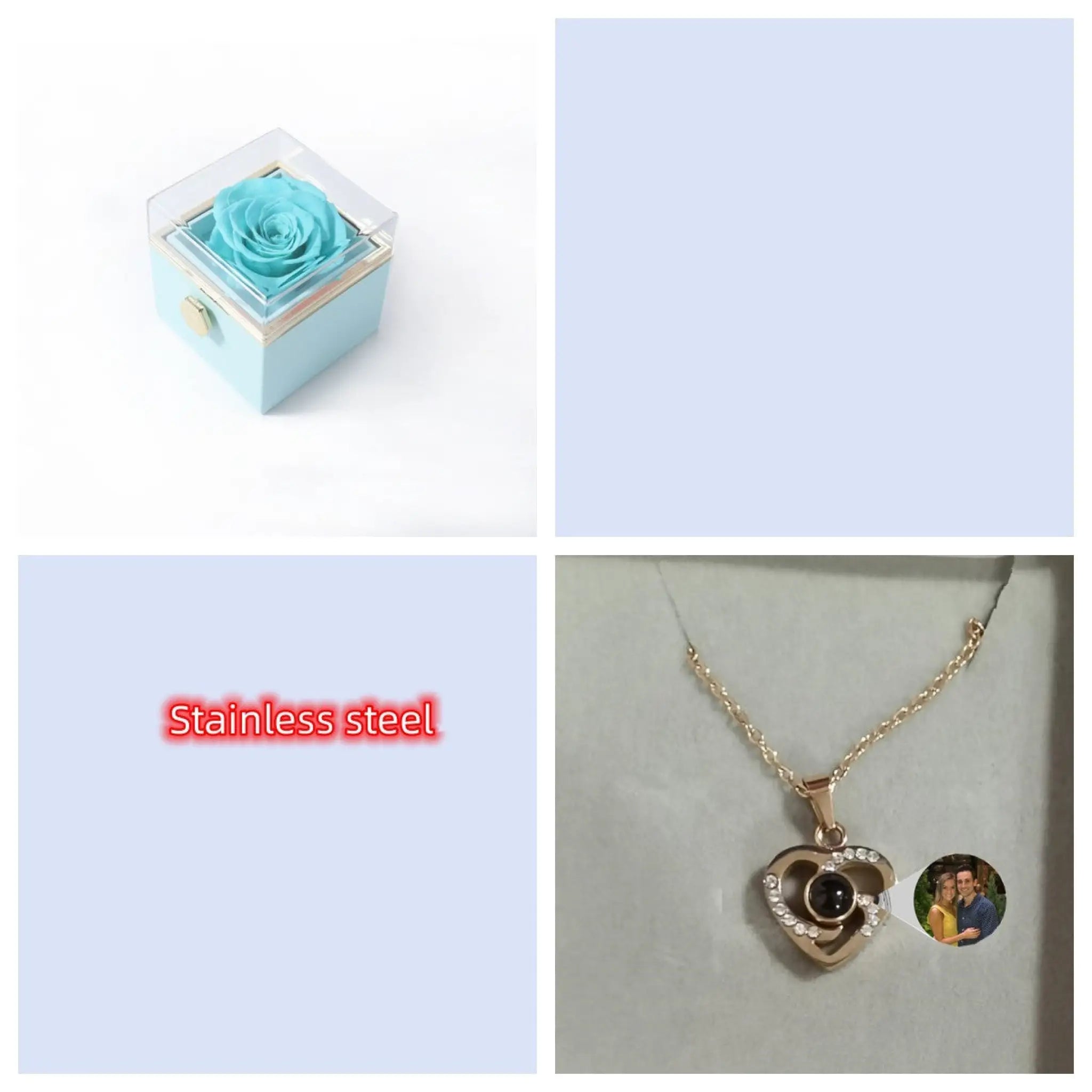 S925 Silver Romantic Colorful Photo Projection Necklace Heart Shaped Pendant Necklace - Rose Gold / With Blue Box - 7