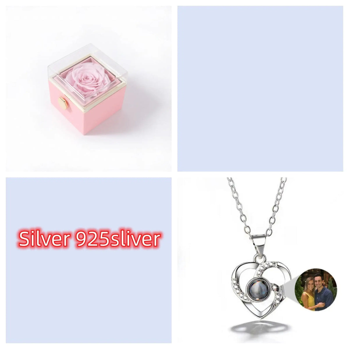 S925 Silver Romantic Colorful Photo Projection Necklace Heart Shaped Pendant Necklace - Silver 925sliver / With Pink