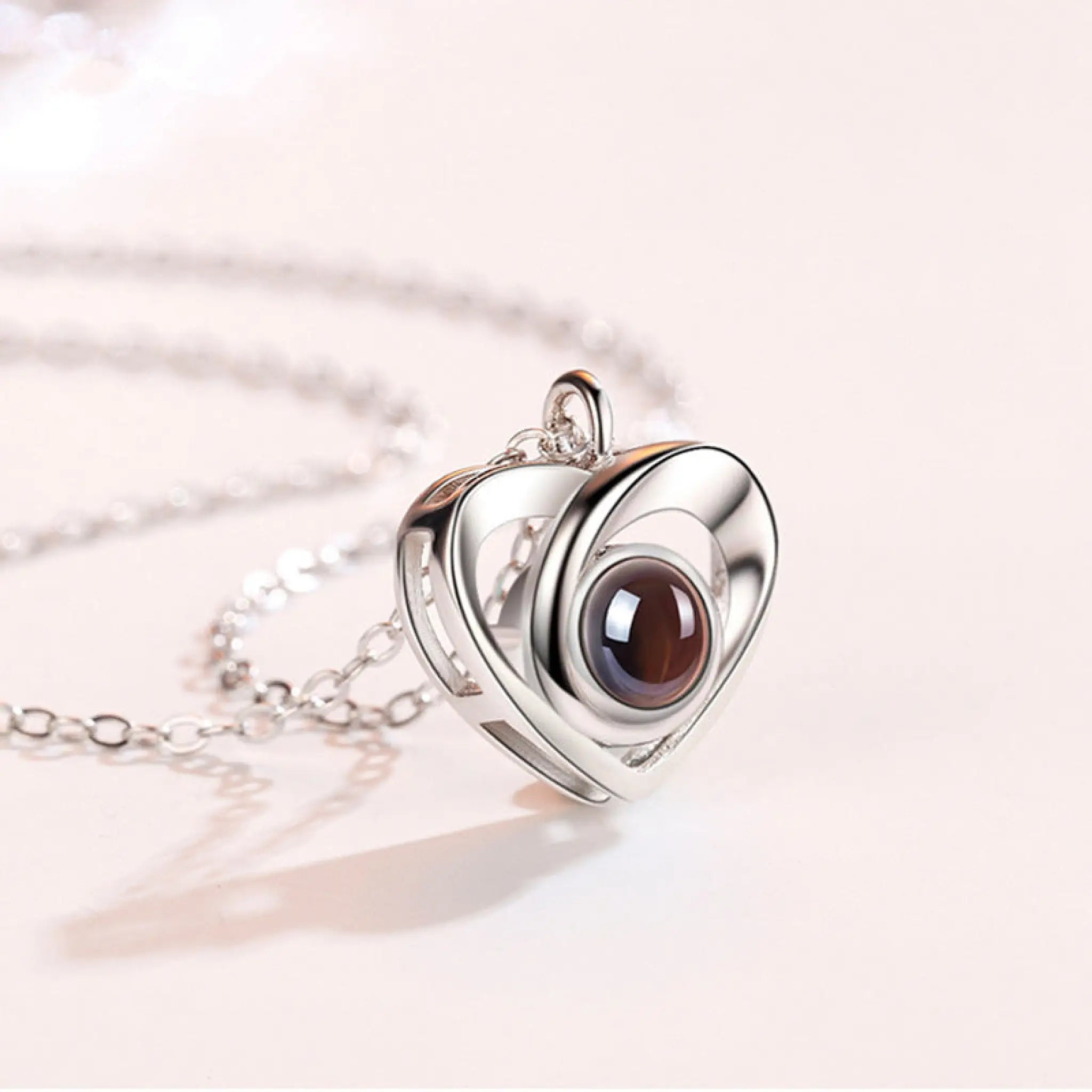 S925 Silver Romantic Photo Projection Necklace Heart Shaped Pendant Necklace - 7