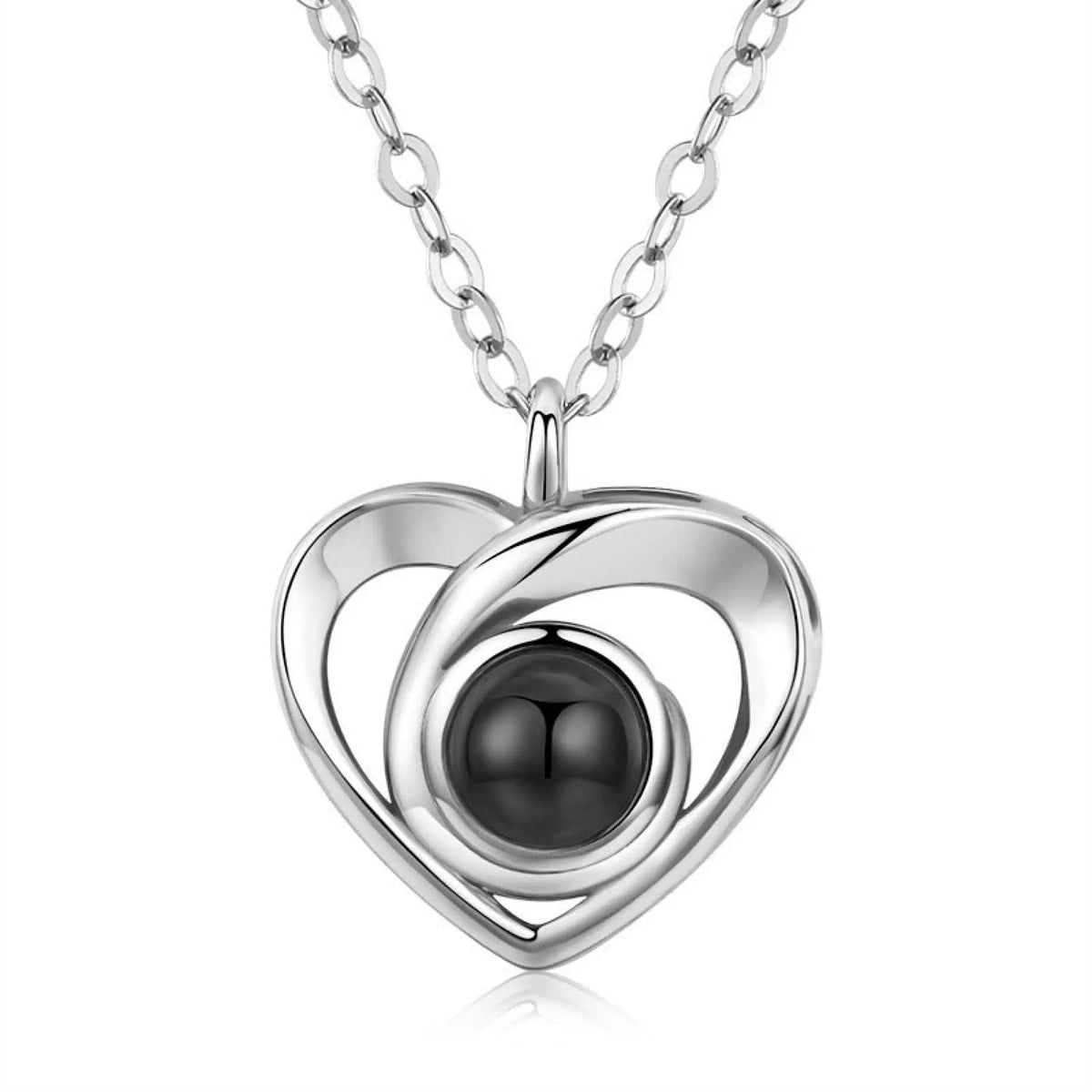 S925 Silver Romantic Photo Projection Necklace Heart Shaped Pendant Necklace - Silver - 7