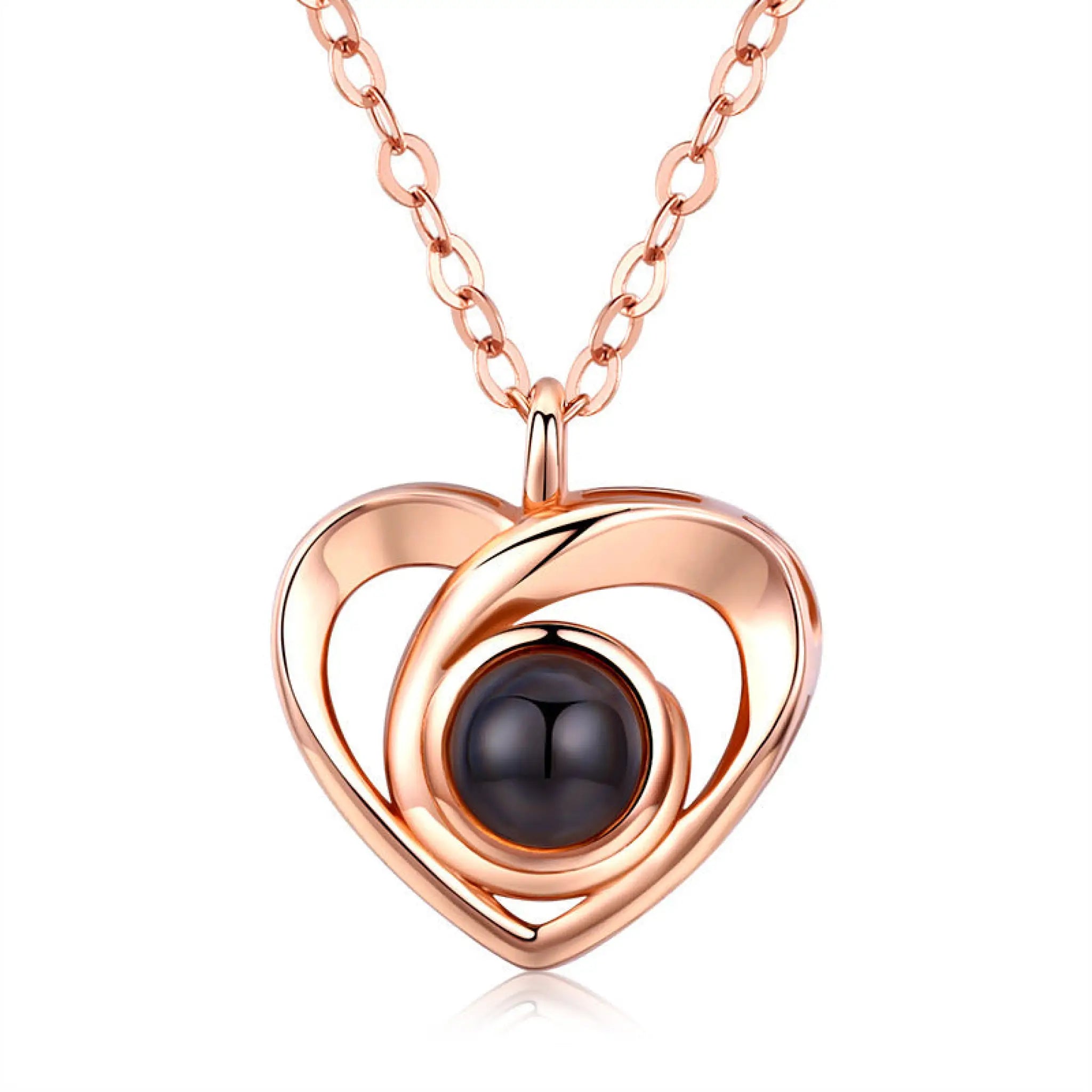 S925 Silver Romantic Photo Projection Necklace Heart Shaped Pendant Necklace - Rose Red - 7