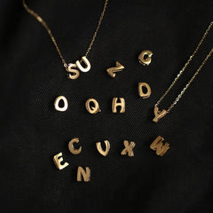 S925 Sterling Silver Plated 14K Gold Necklace Pendant Cute Mini English Letter Name Pendant Couple