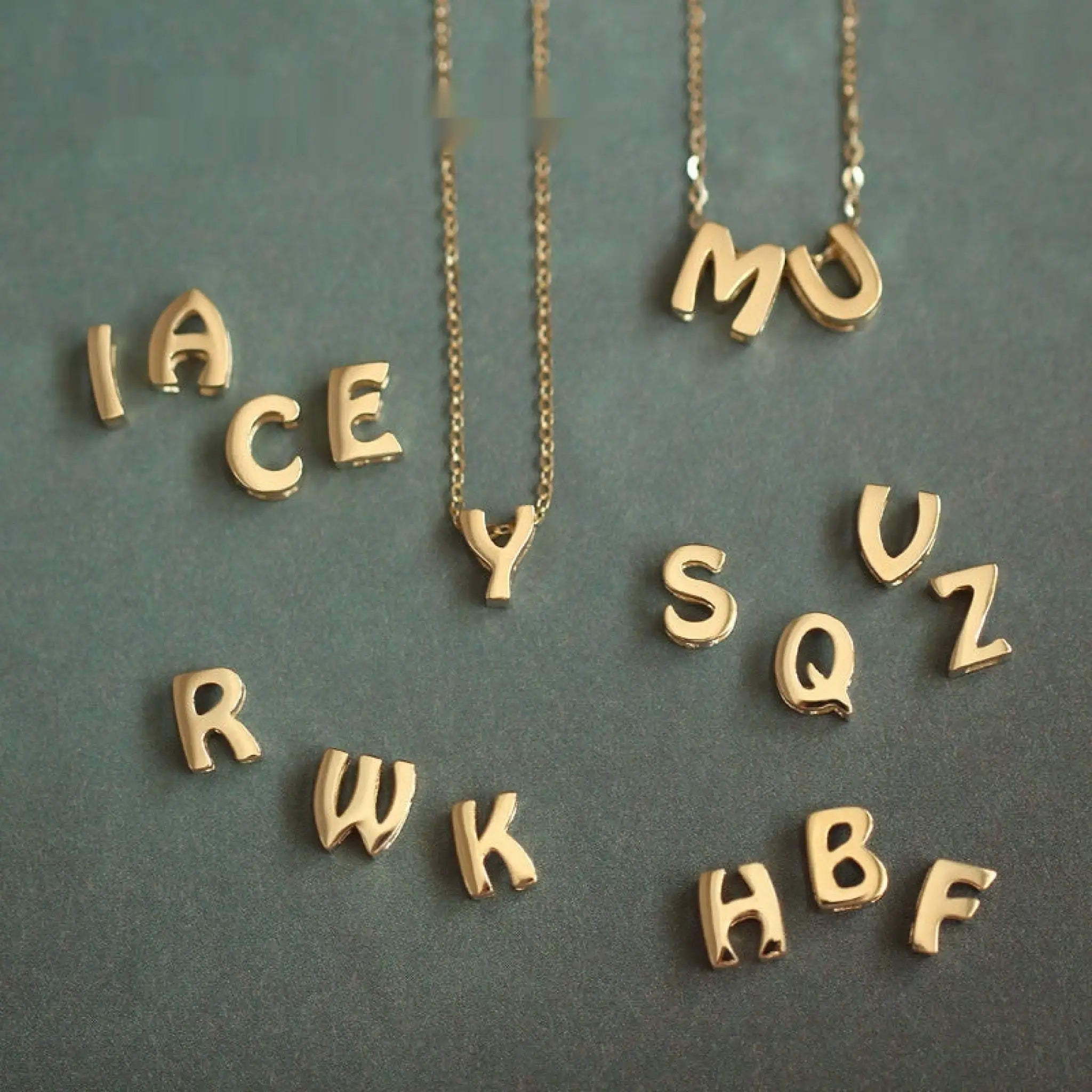 S925 Sterling Silver Plated 14K Gold Necklace Pendant Cute Mini English Letter Name Pendant Couple